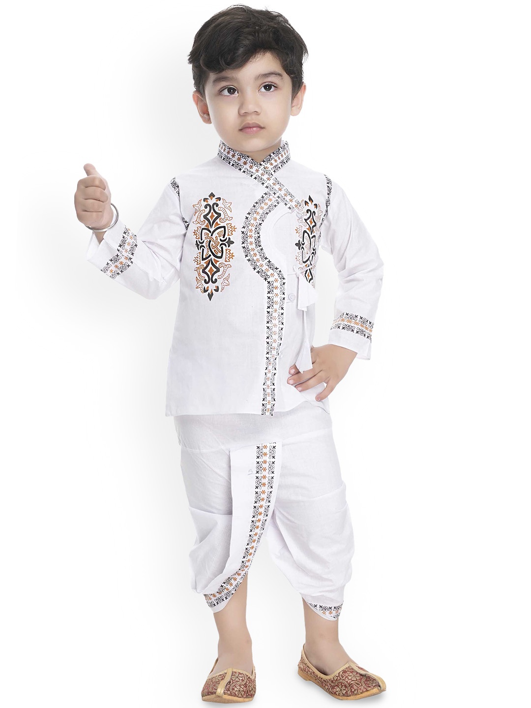 

BAESD Boys Floral Embroidered Regular Thread Work Straight Kurti with Patiala, White