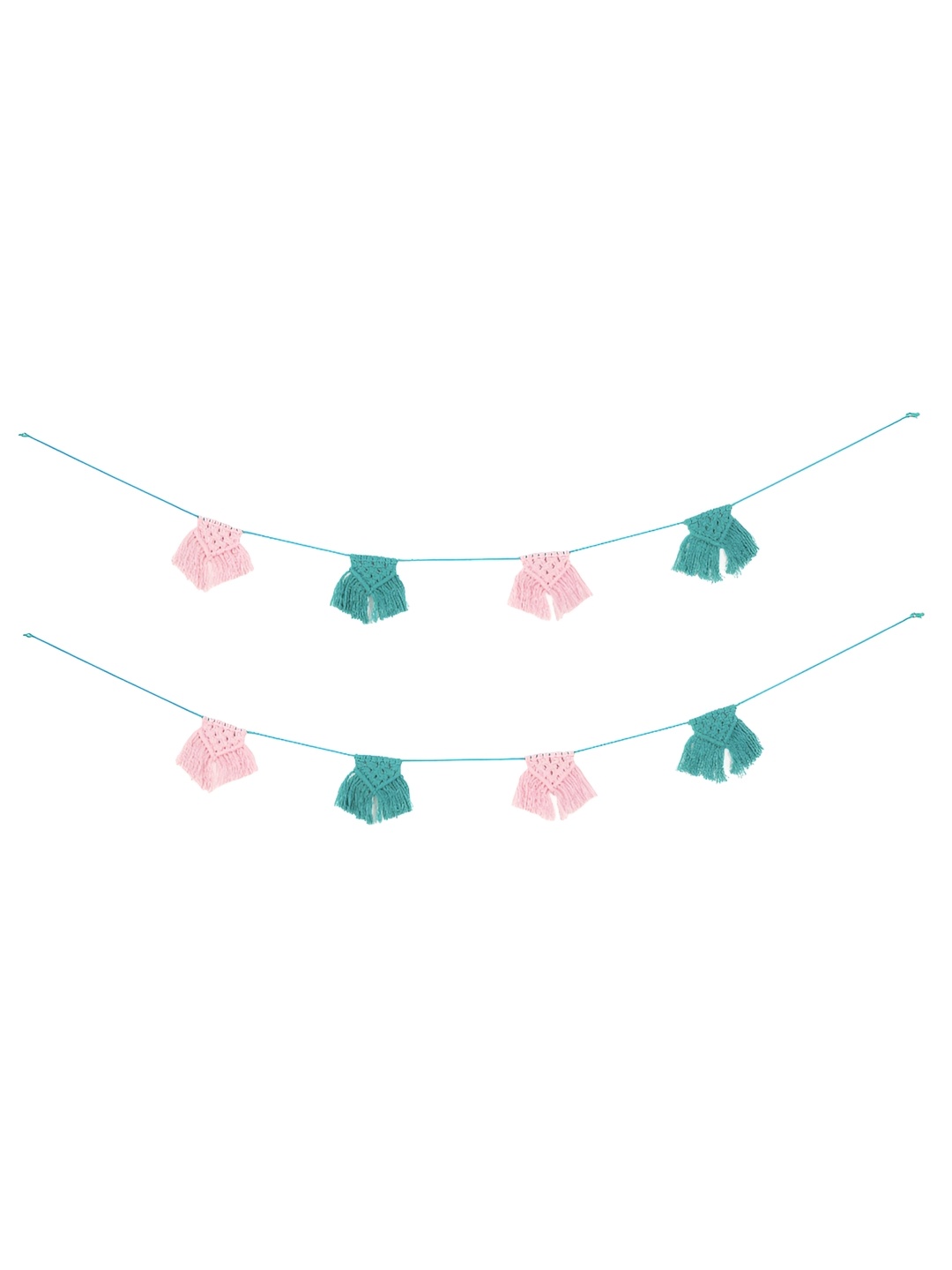 

HANDICRAFT PALACE 2 Pieces Pink & Turquoise Blue Handmade Cotton Yarn Banner