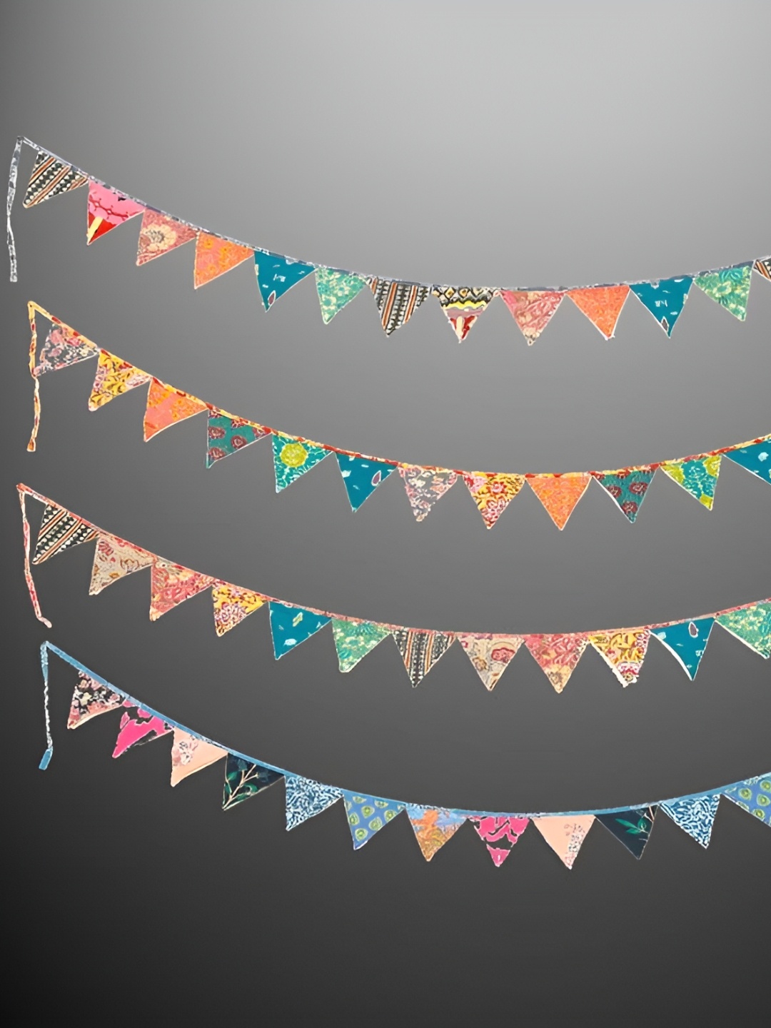 

HANDICRAFT PALACE Orange & Blue 4 Pieces Floral Print Cotton Fabric Flag Bunting