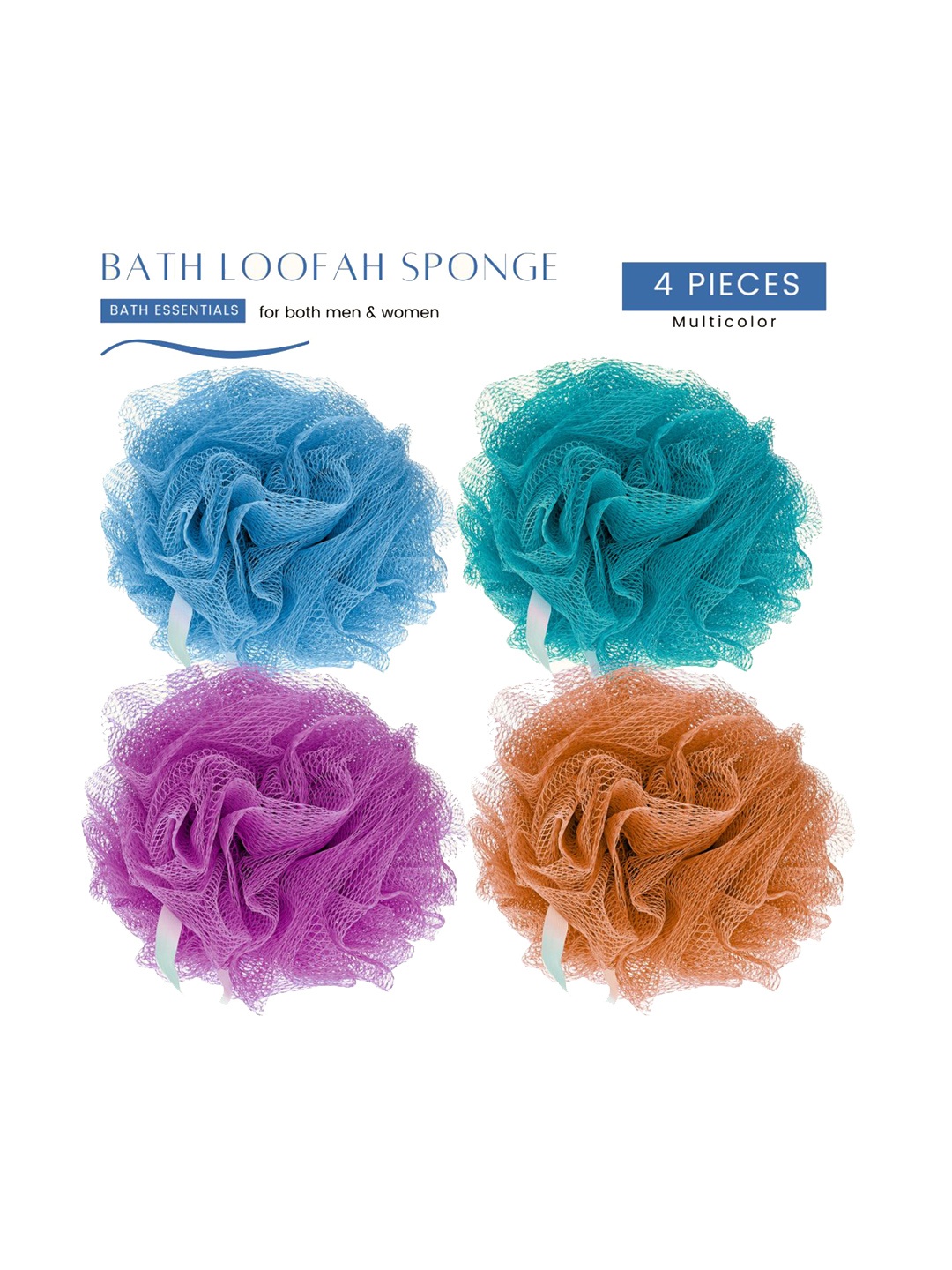 

CareDone Set Of 4 Bath Loofah Sponge Scrubber Exfoliator, Blue