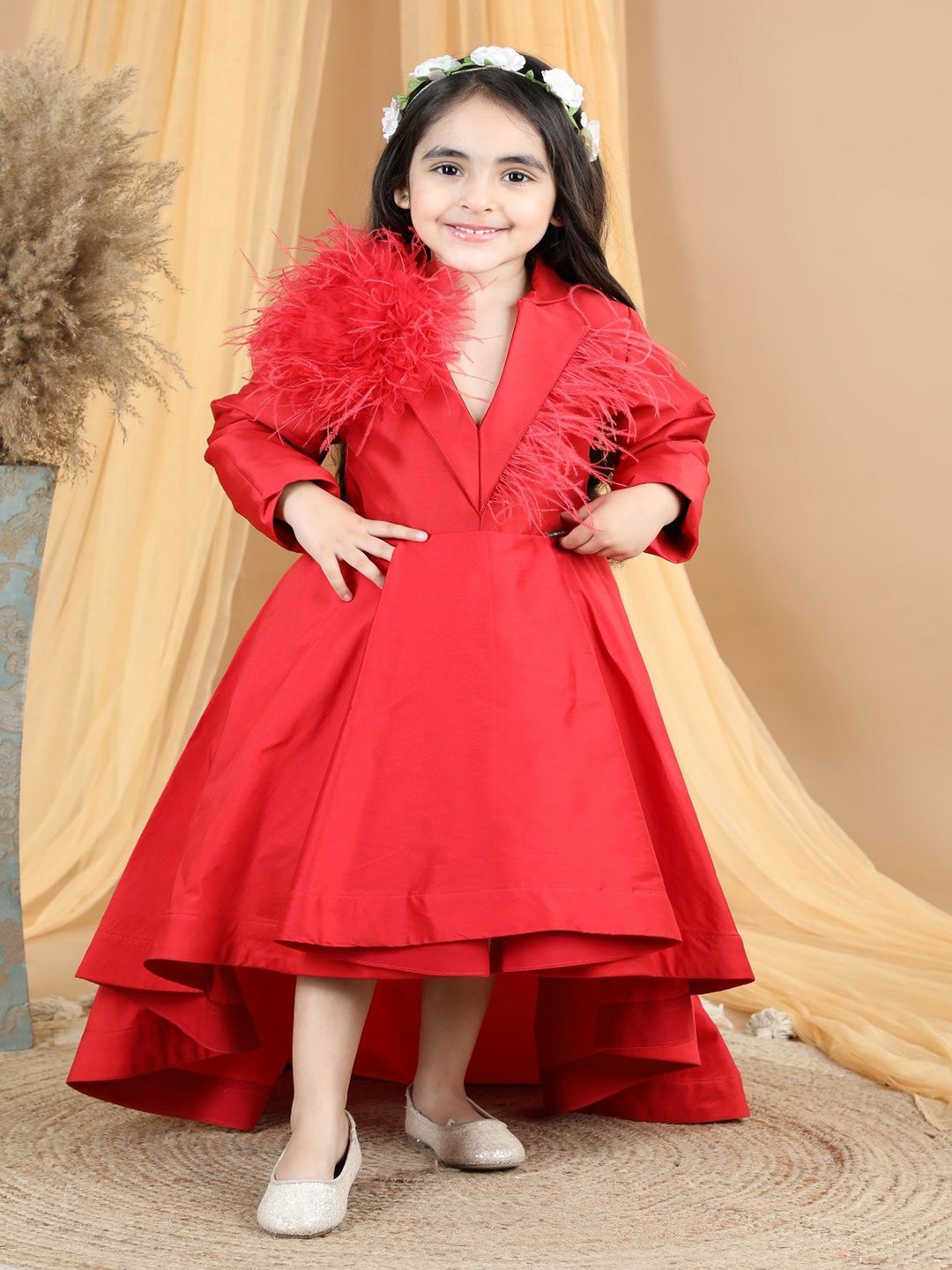 

THE LITTLE CELEBS Fit & Flare Midi Dress, Red