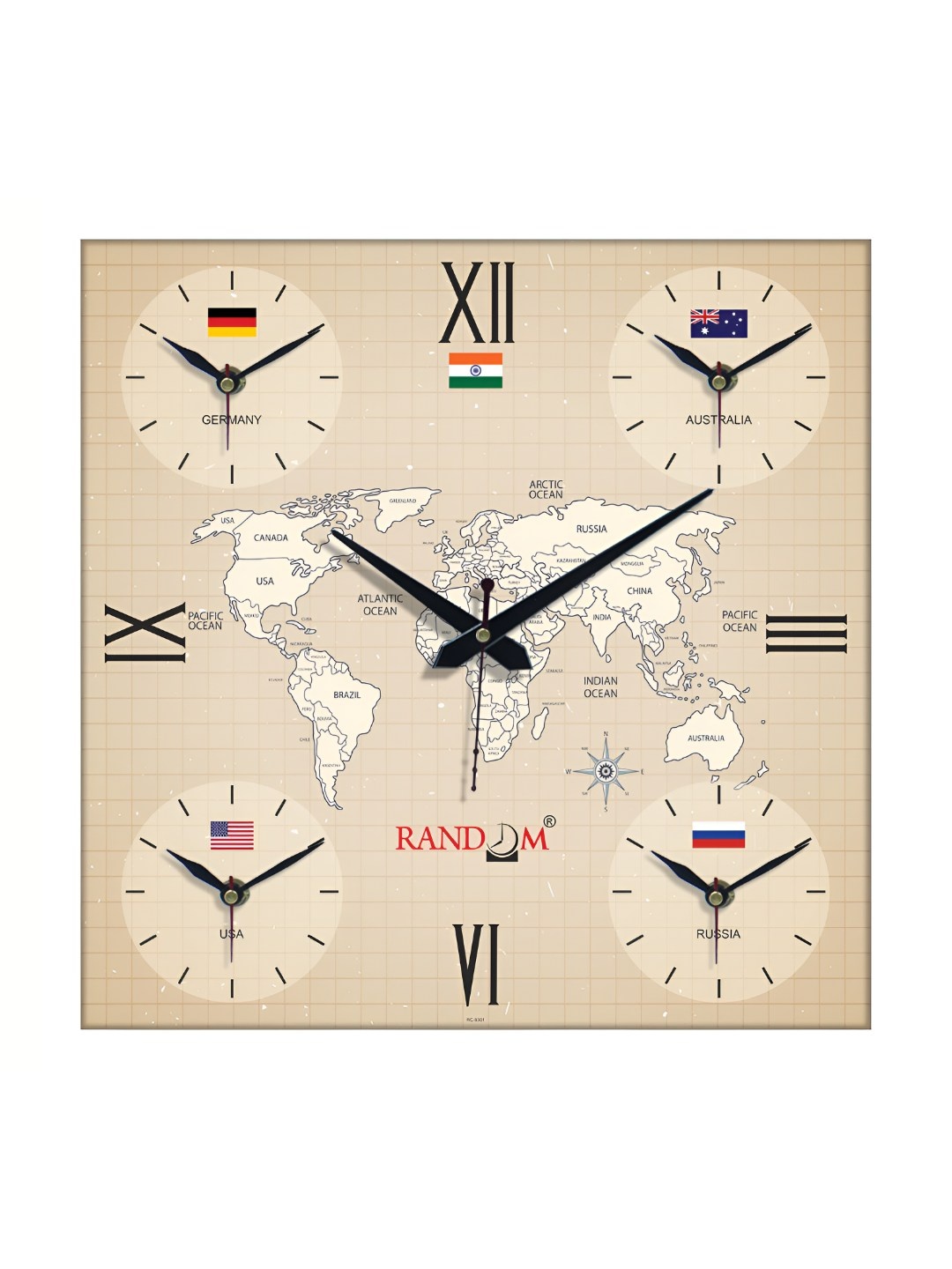 

RANDOM Cream Coloured & Black Printed Square Contemporary Wall Clock