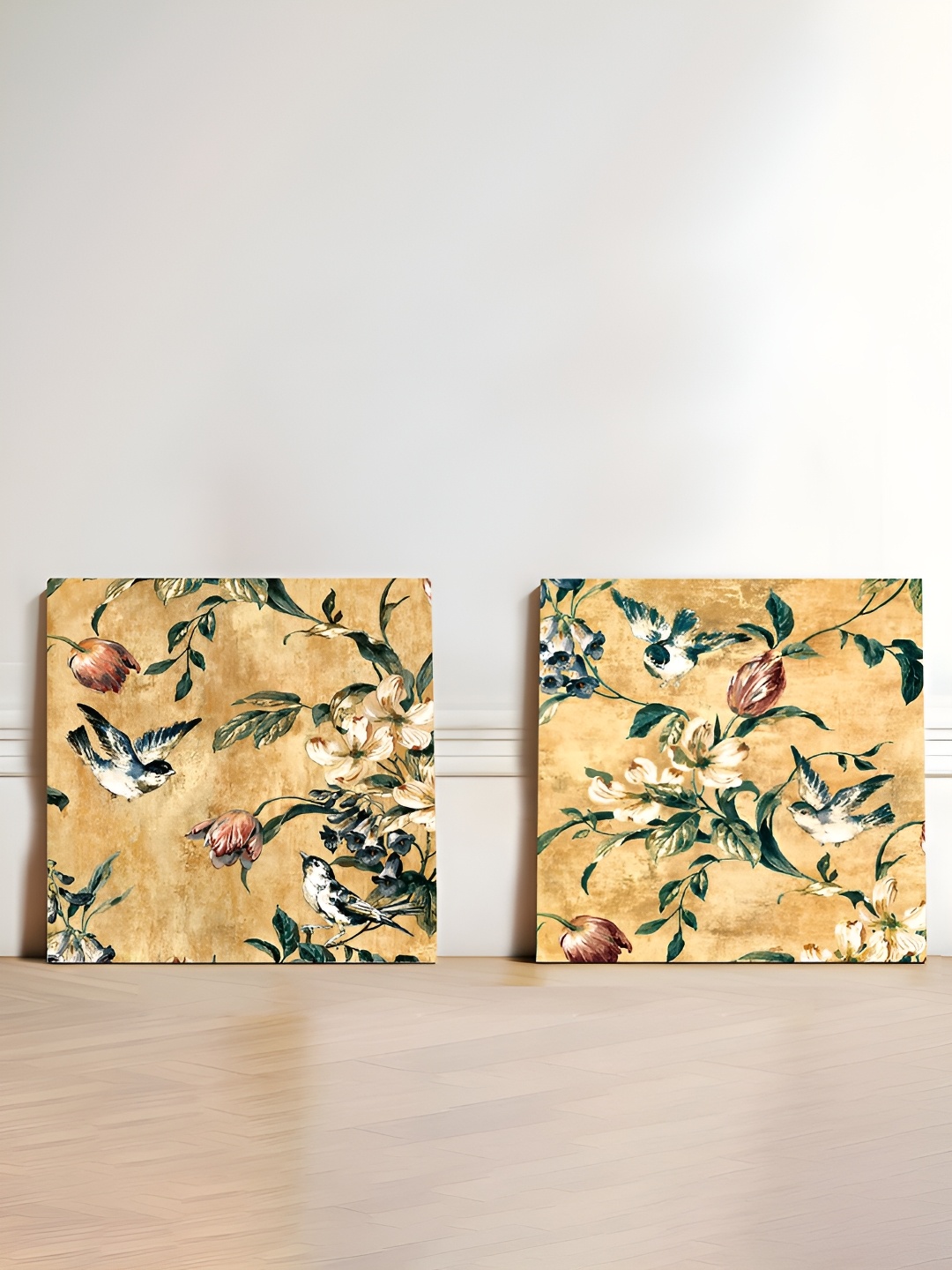 Art Street Orange & Green 2 Pieces Canvas Floral and Botanical Wall Arts