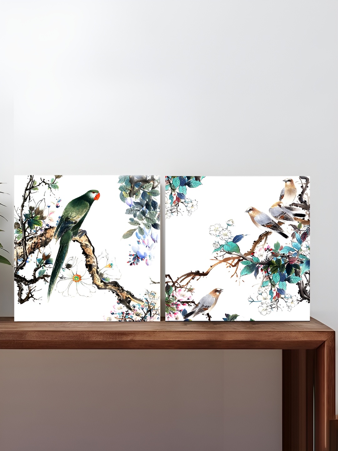 

Art Street White & Green 2 Pieces Canvas Birds and Animals Wall Arts