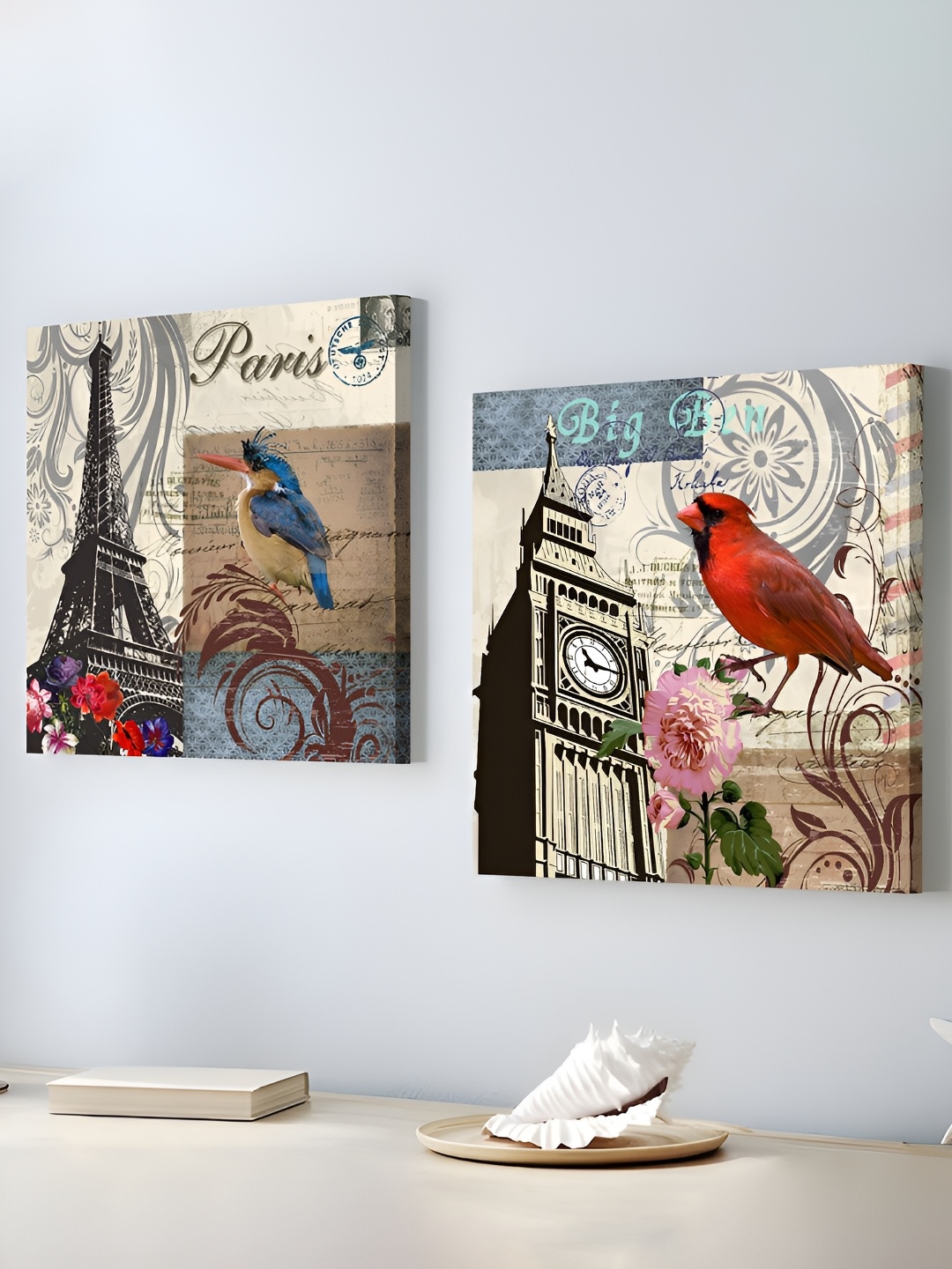 

Art Street Beige & Red 2 Pieces Canvas Birds and Animals Wall Arts