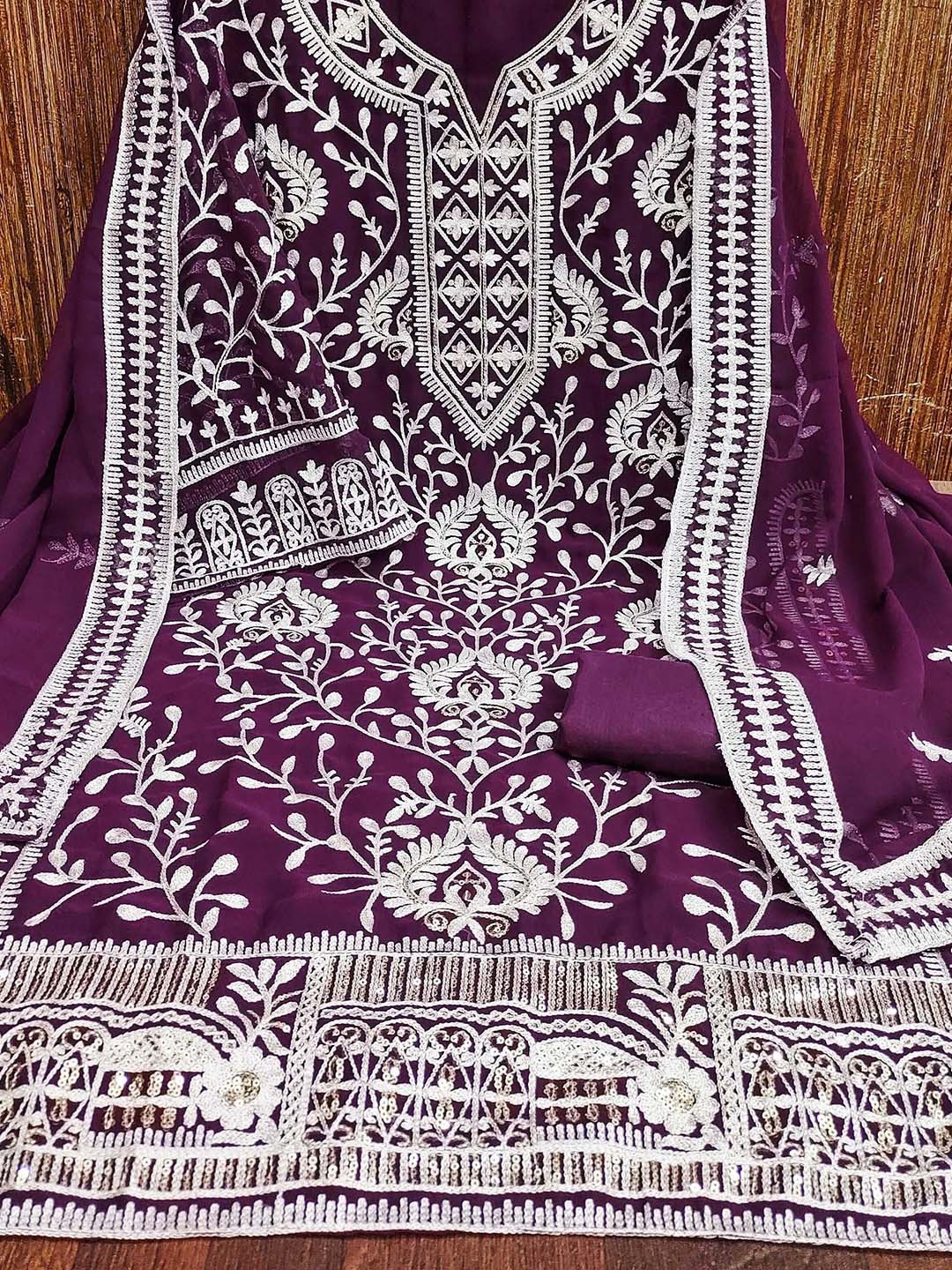 

KIMISHA Ethnic Motifs Embroidered Sequinned Unstitched Dress Material, Purple