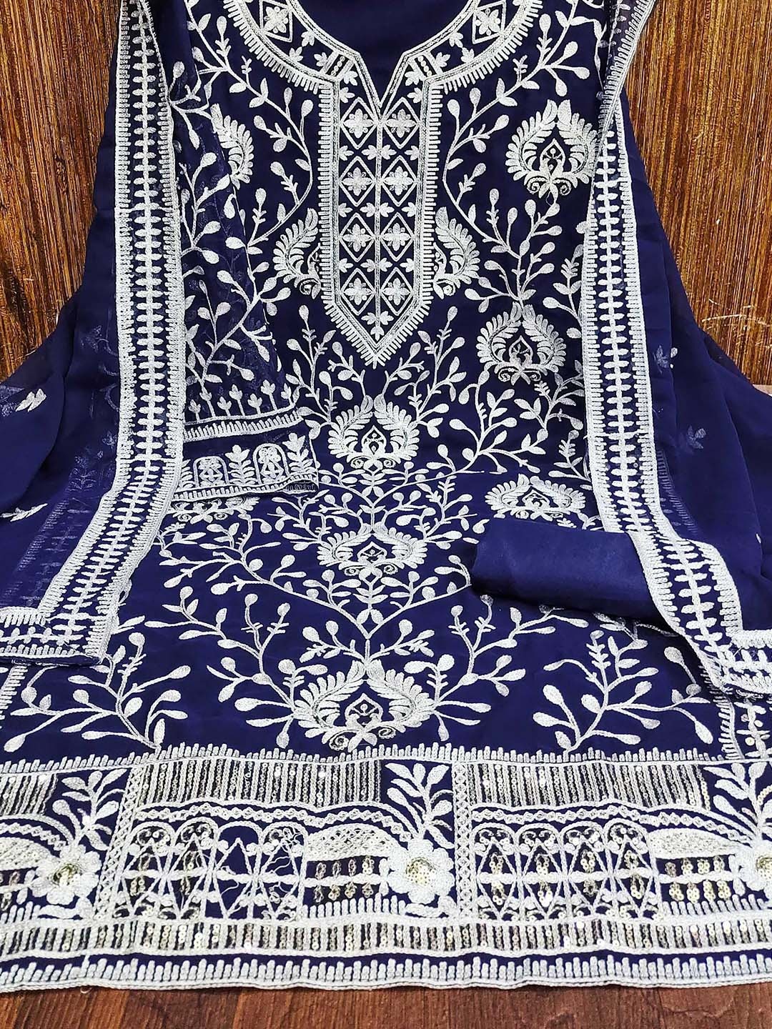 

KIMISHA Embroidered Unstitched Dress Material, Navy blue