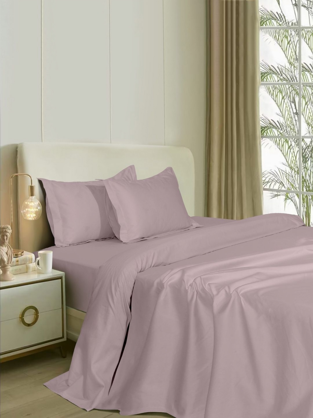 Naksh Purple Cotton 210 TC King Bedsheet with 2 Pillow Covers