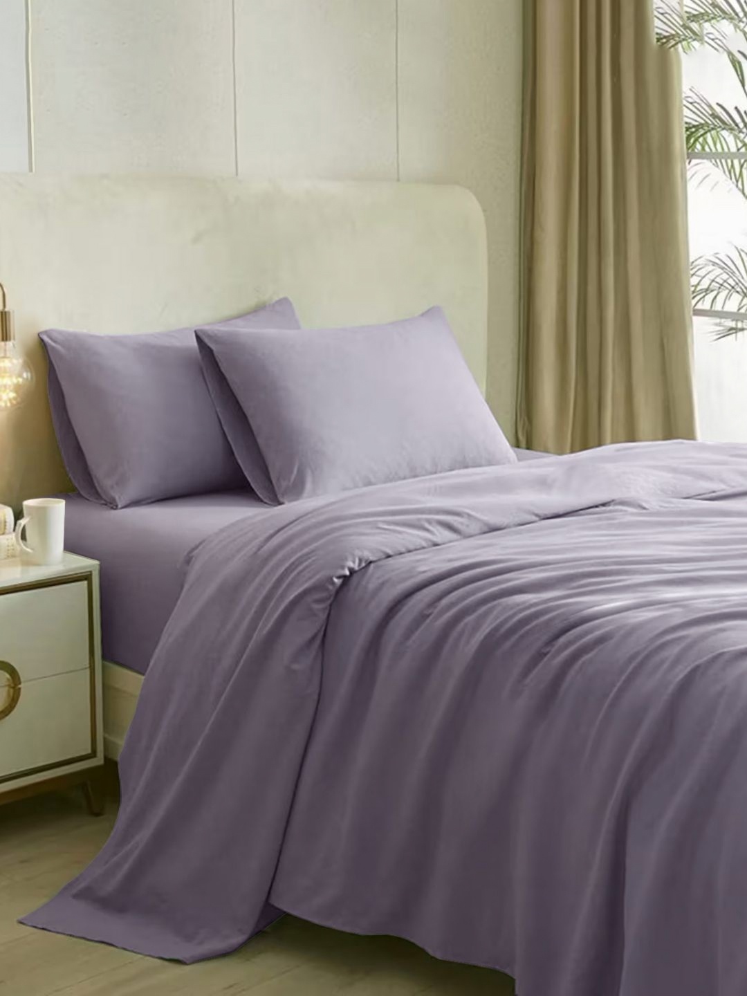 Naksh Mauve Cotton 210 TC Queen Bedsheet with 2 Pillow Covers