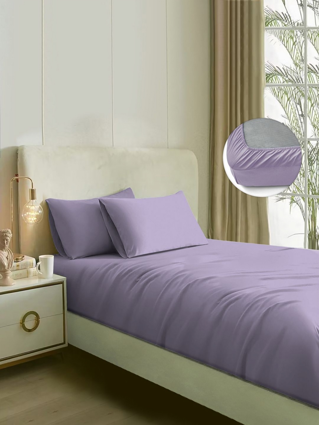 

Naksh Mauve Cotton Fitted 210 TC King Bedsheet with 2 Pillow Covers