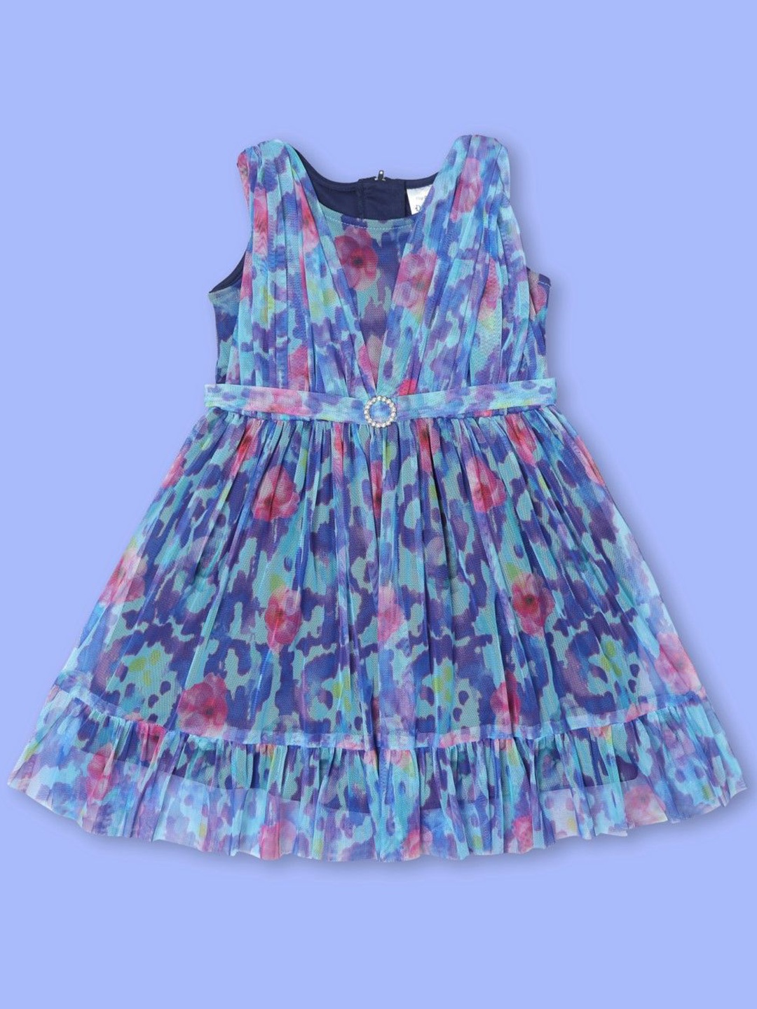 

Doodle Floral Girls Print Net Fit & Flare Dress, Blue
