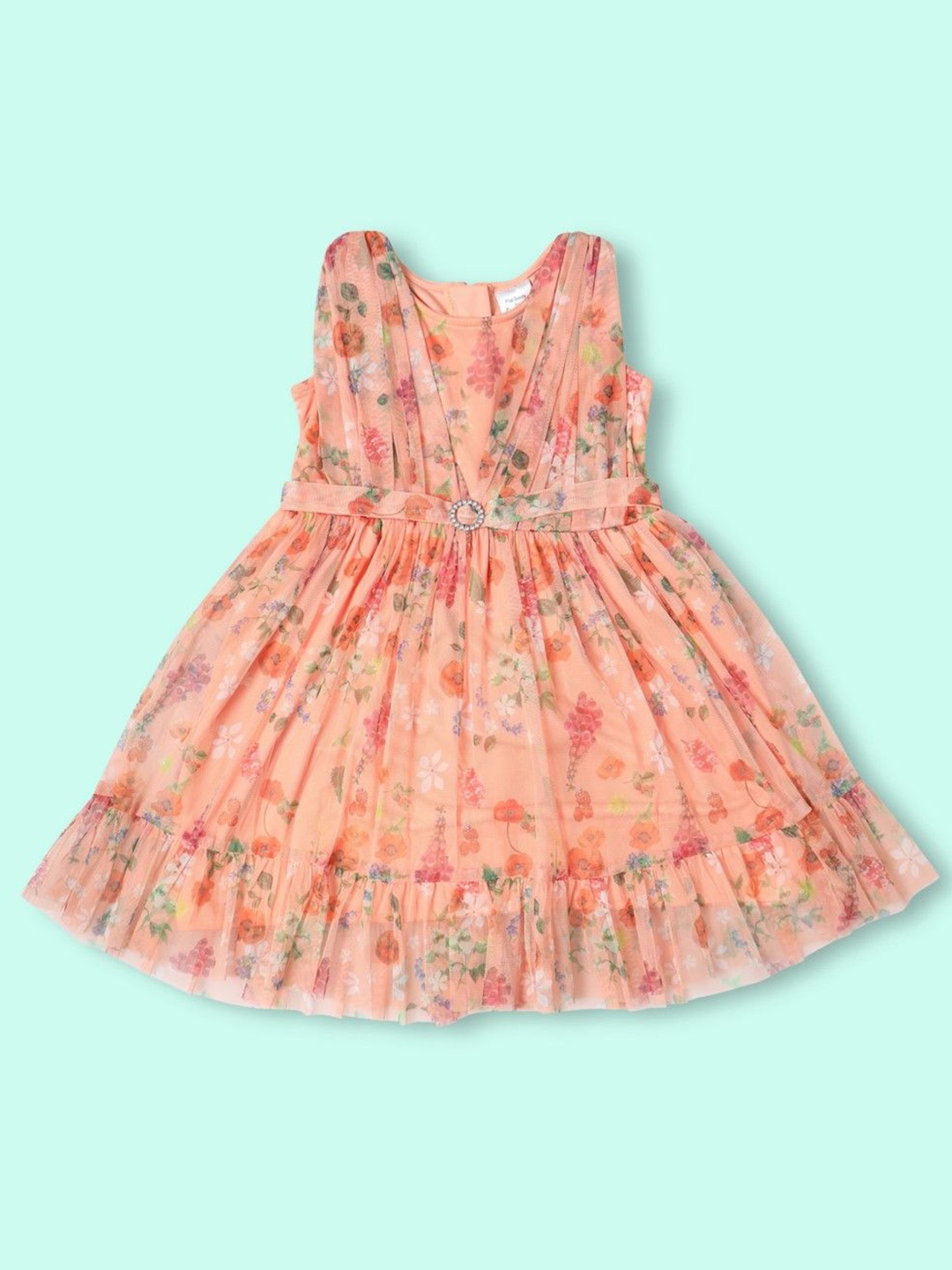 

Doodle Girls Floral Print Pleated Net Fit & Flare Dress, Coral