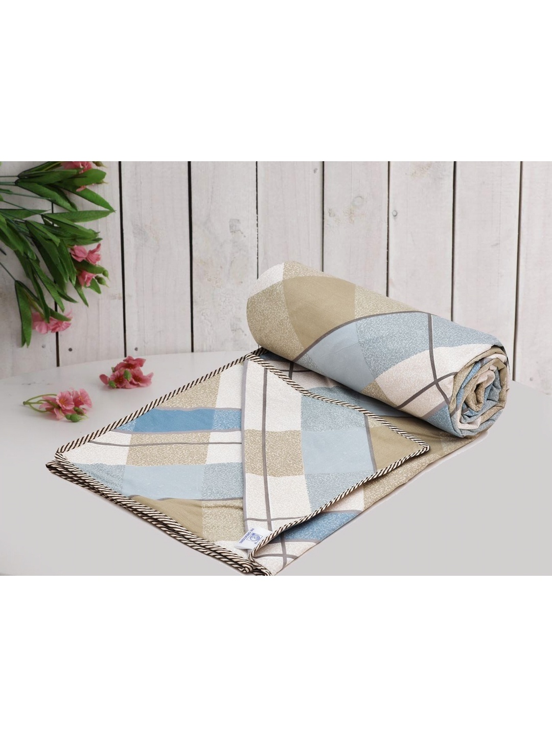 

RRC Beige & Blue Geomatric AC Room 150 GSM Single Bed Dohar