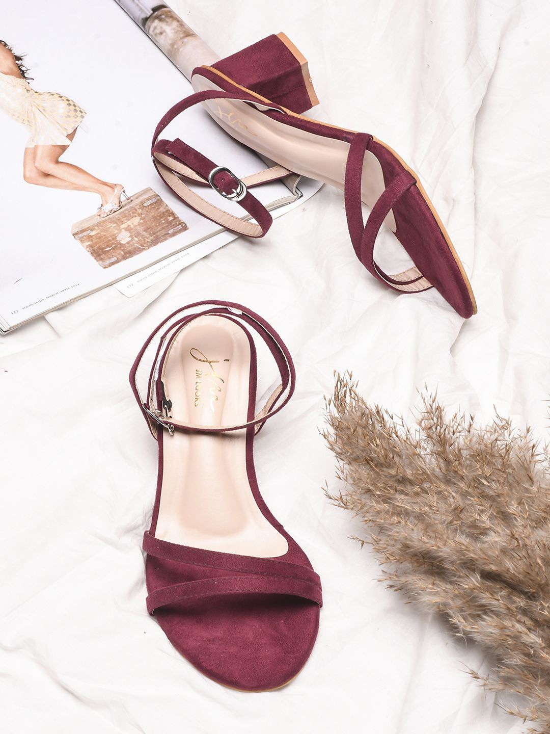 

JM Looks Women Block Sandals with Buckles, Maroon