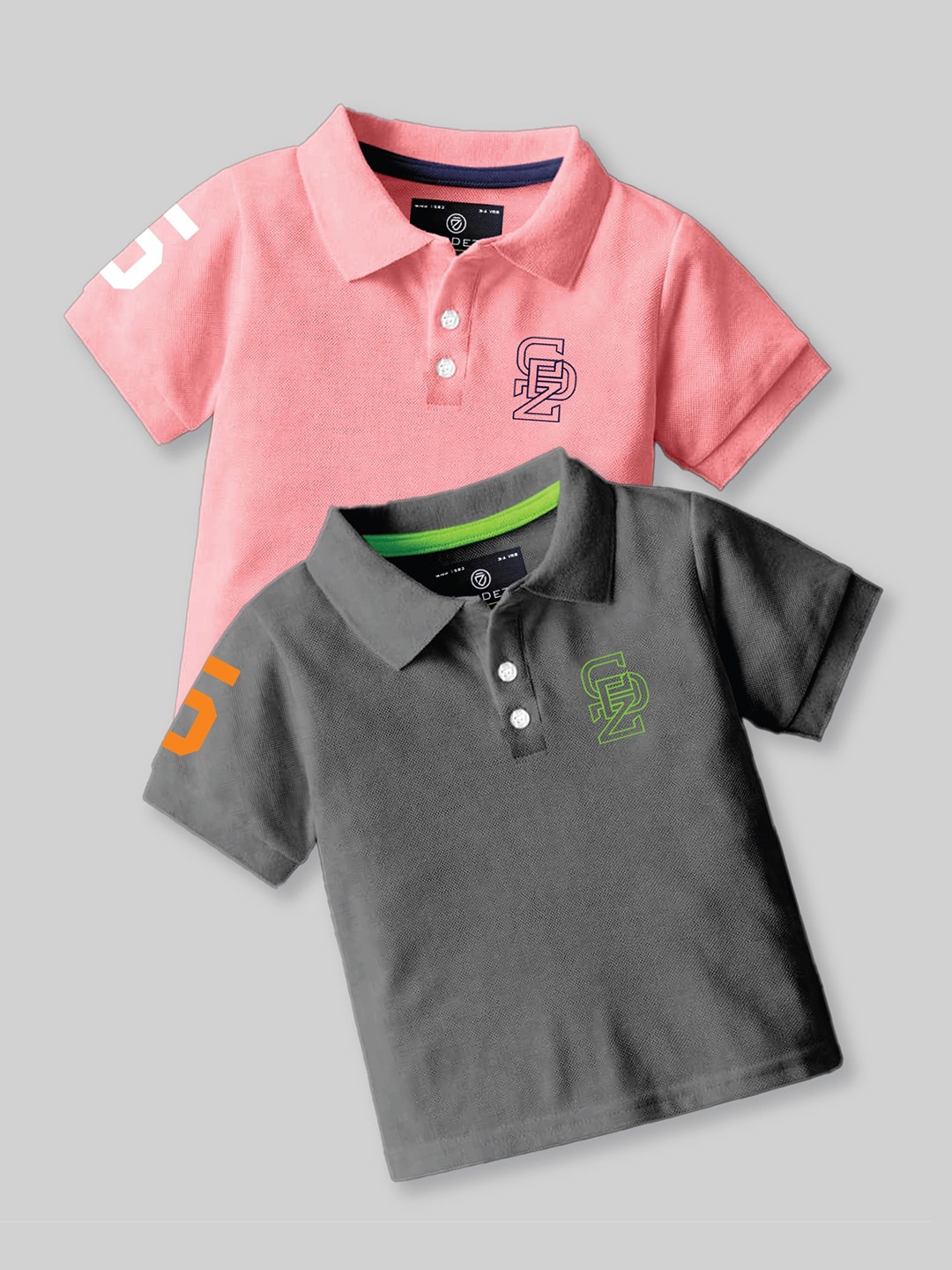 

BAESD Boys Pack Of 2 Graphic Printed Polo Collar Cotton T-Shirt, Peach