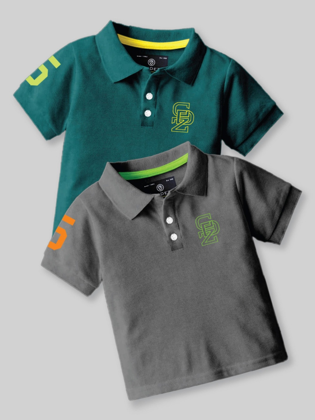 

BAESD Boys Pack Of 2 Graphic Printed Polo Collar Cotton T-Shirt, Green