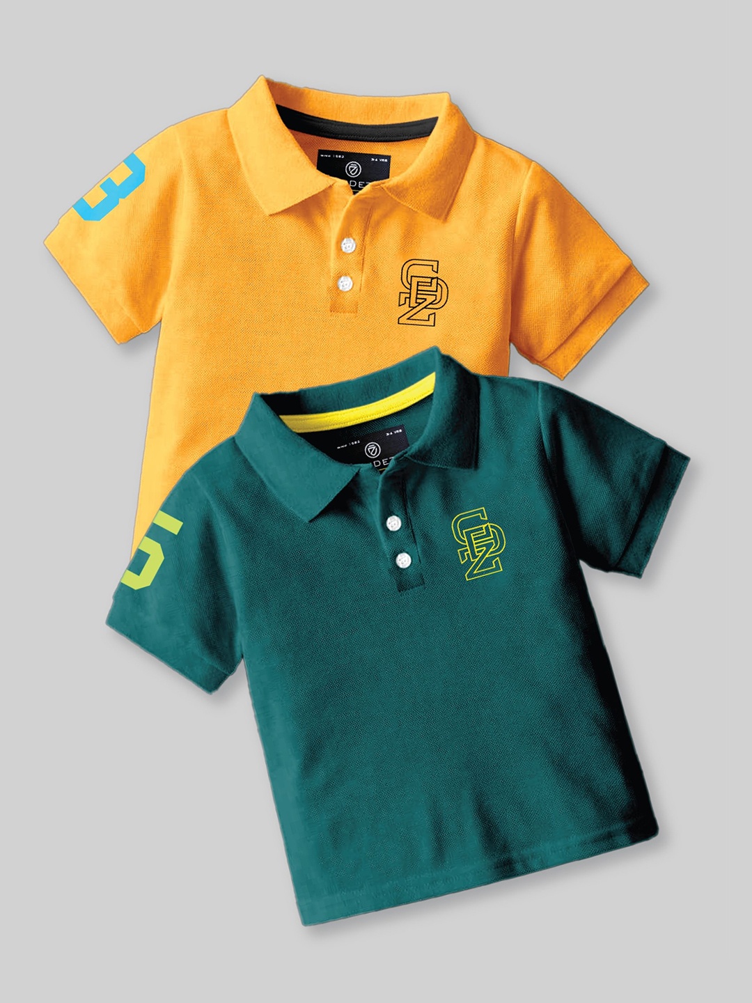 

BAESD Boys Pack Of 2 Graphic Printed Polo Collar Cotton T-Shirt, Yellow