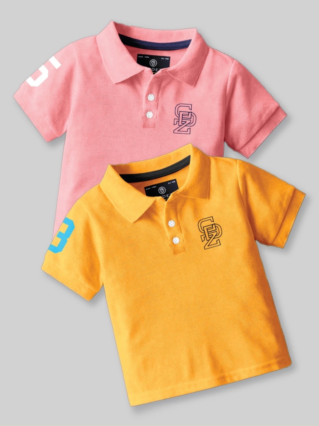 

BAESD Boys Pack Of 2 Graphic Printed Polo Collar Cotton T-Shirt, Peach