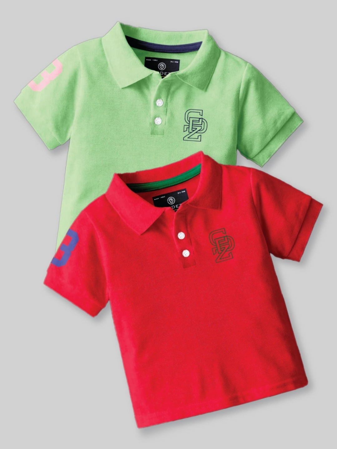 

BAESD Boys Pack Of 2 Graphic Printed Polo Collar Cotton T-Shirt, Green