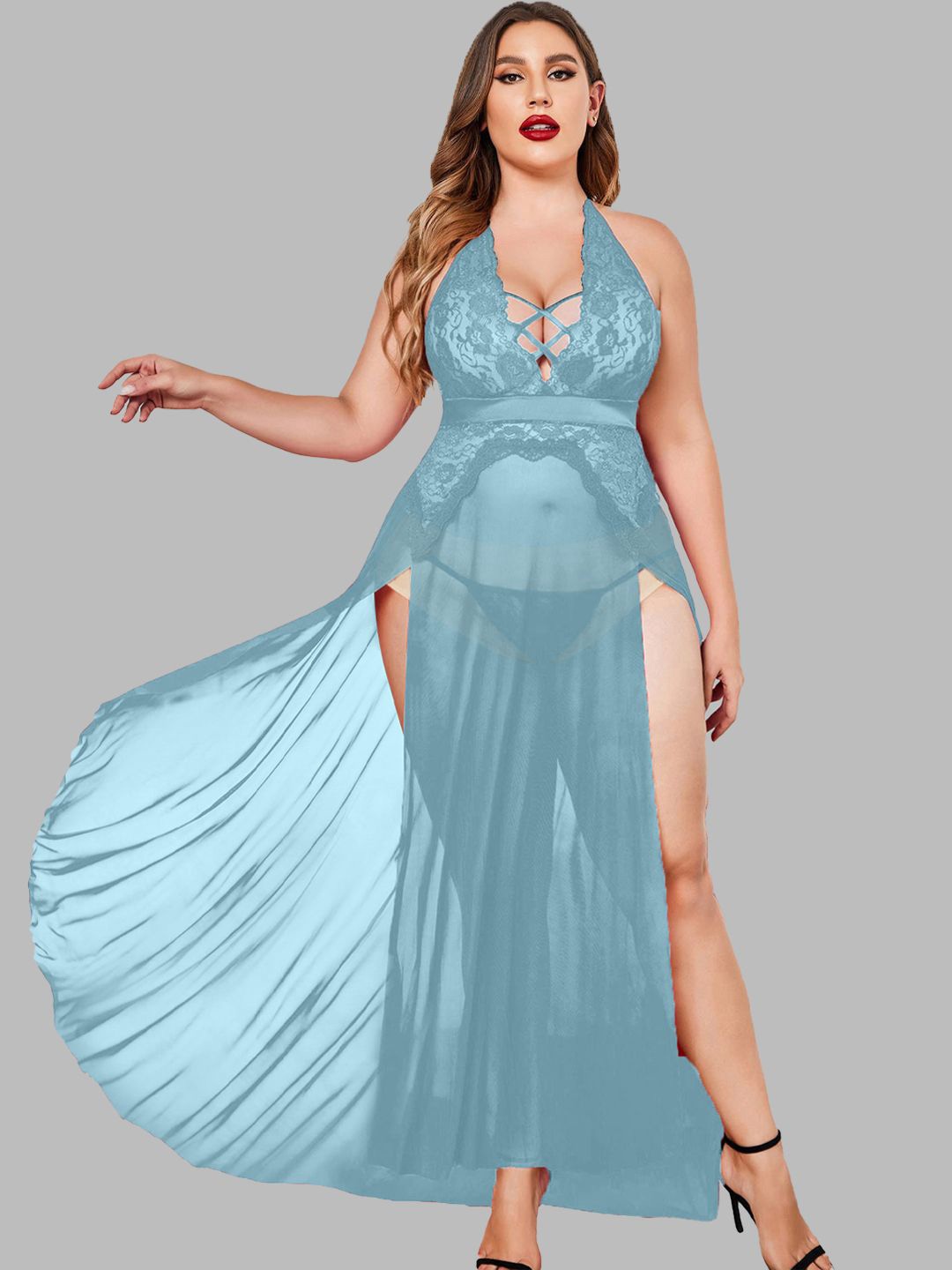 

FIMBUL Net Halter Neck Baby Doll, Blue