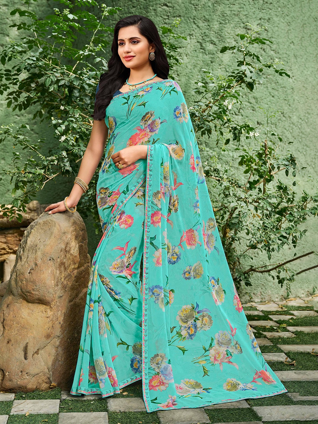 

Laxmipati Embroidered Embellished Floral Saree, Blue