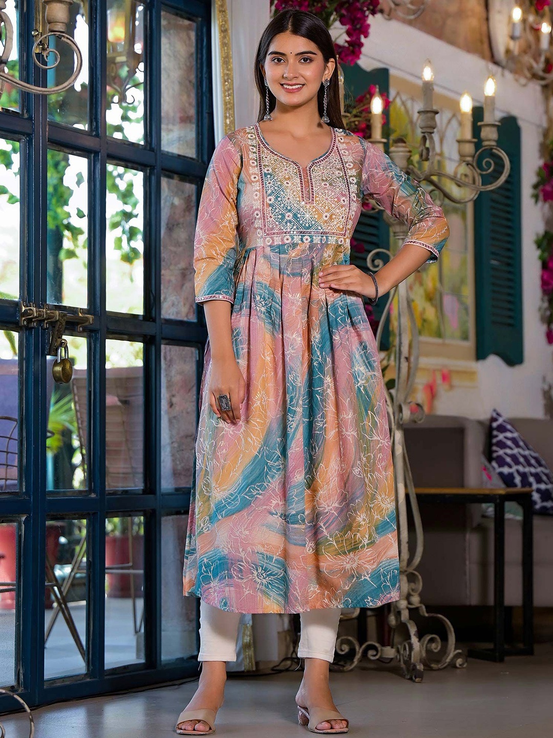 

Peachmode Printed Pure Cotton Kurta, Peach