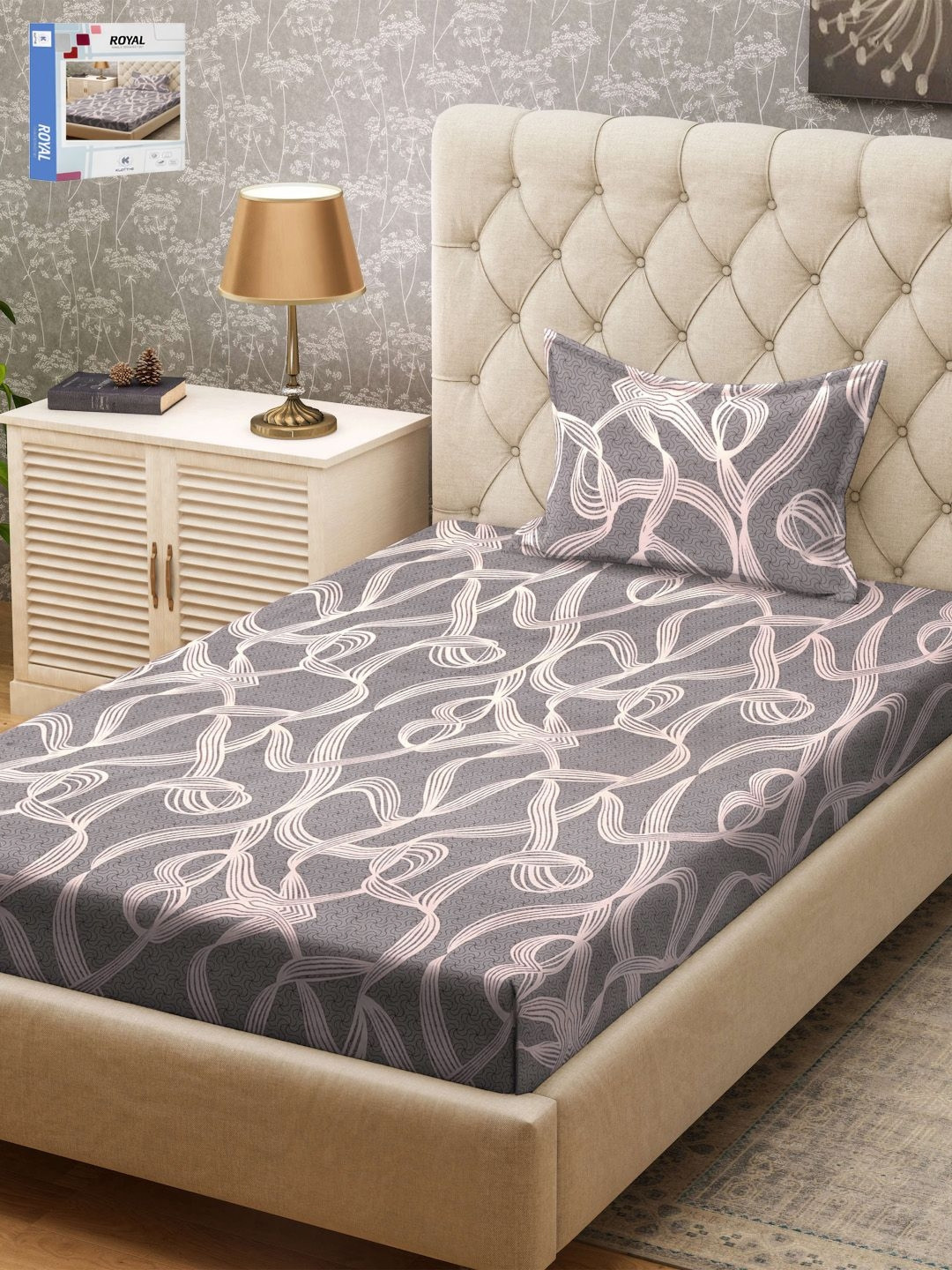 

KLOTTHE Grey & White Abstract Printed 300TC Single Bedsheet & 1 Pillow Cover