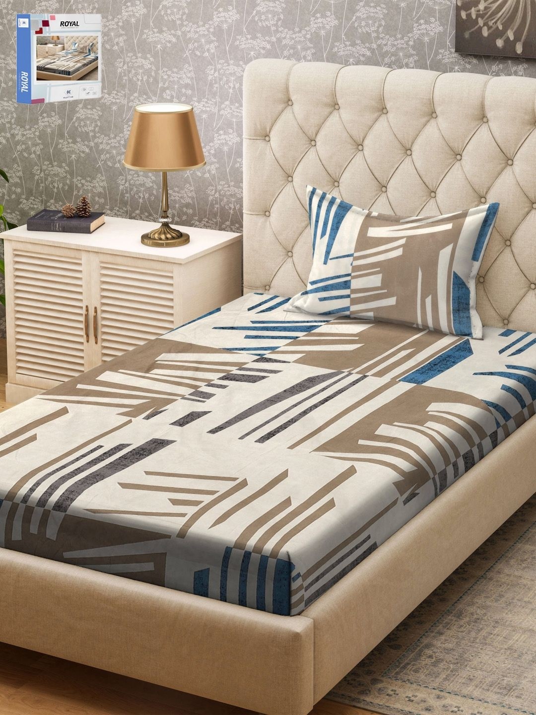 

KLOTTHE Blue & Grey Printed 300 TC Single Bedsheet & Pillow Covers