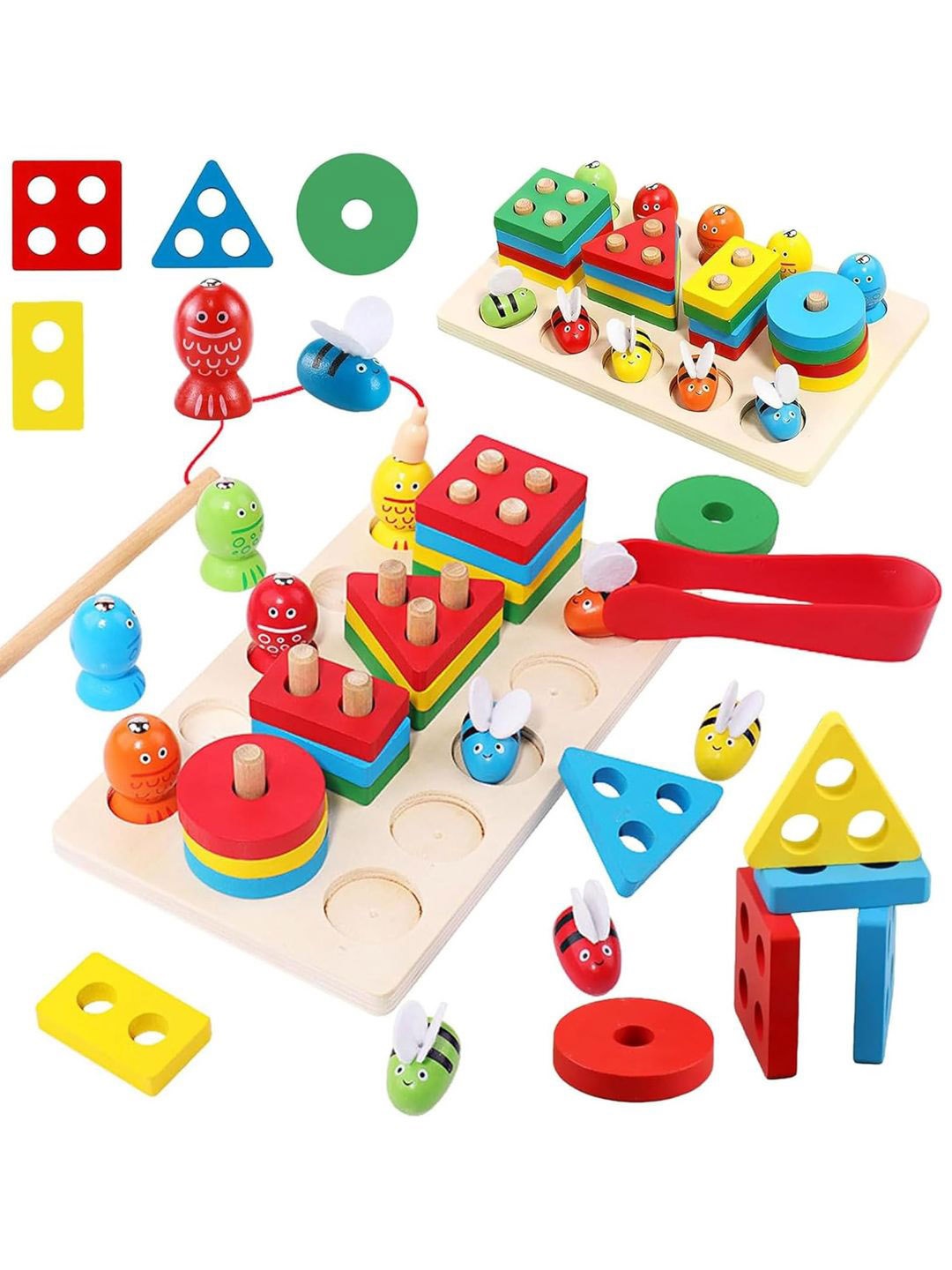 Kidology Unisex Kids Wooden Shape Puzzles Activity Toys and Games - 32 Pcs, Multi