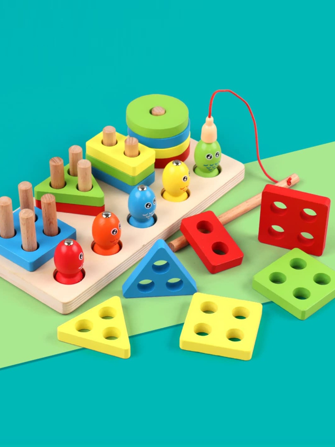

Kidology Kids Wooden Shape Sorting Board Fishing Puzzle Toys, Yellow
