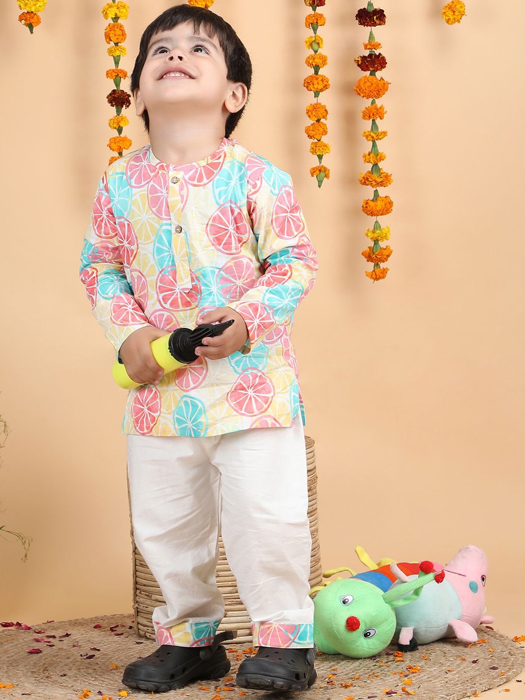 

Polka Tots Boys Printed Cotton T-shirt & Trousers Clothing Set, Yellow