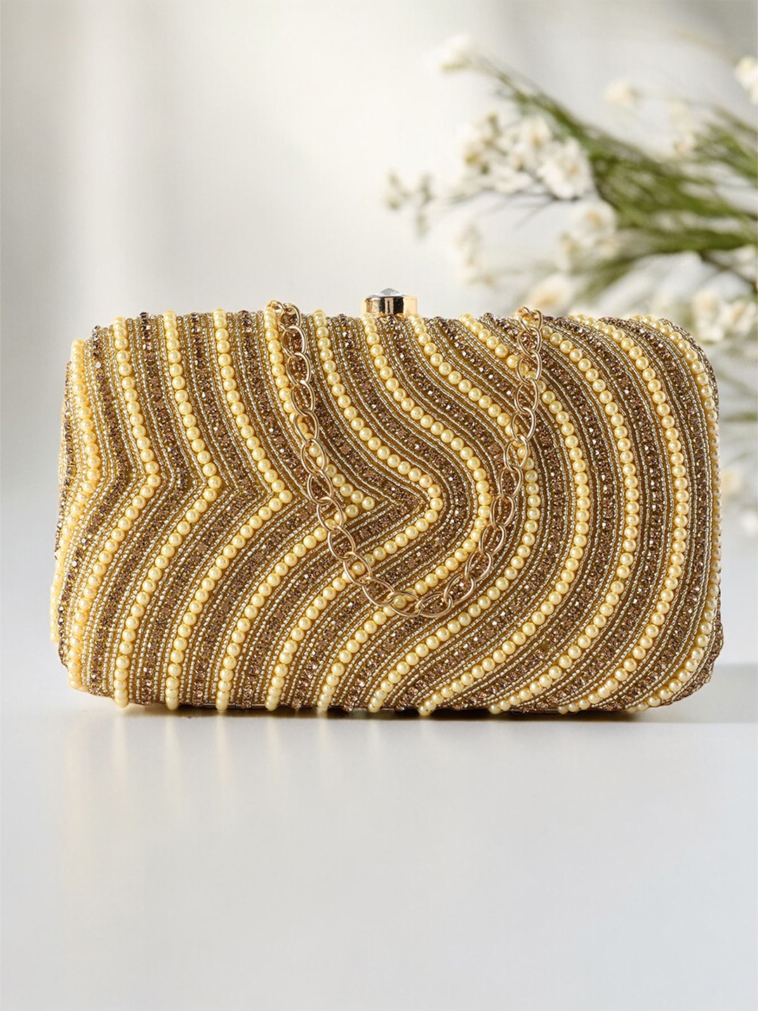 

CRUSSET Embellished Box Clutch, Gold