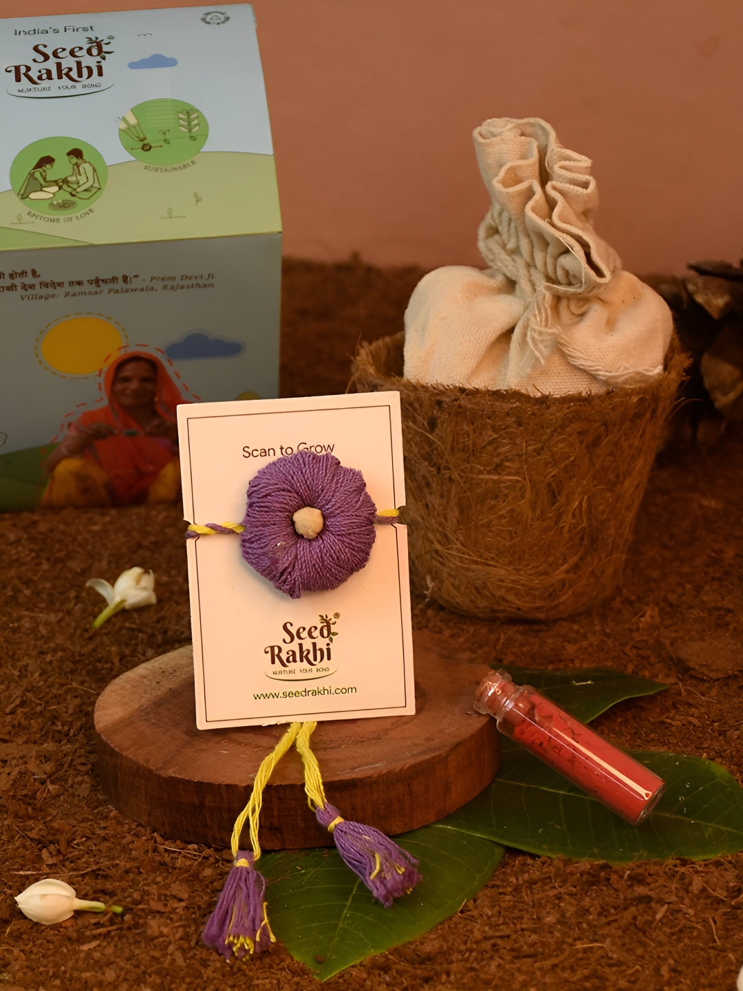 

Indigifts Cotton Rakhi For Brother With Planter, Manual, Roli, Purple