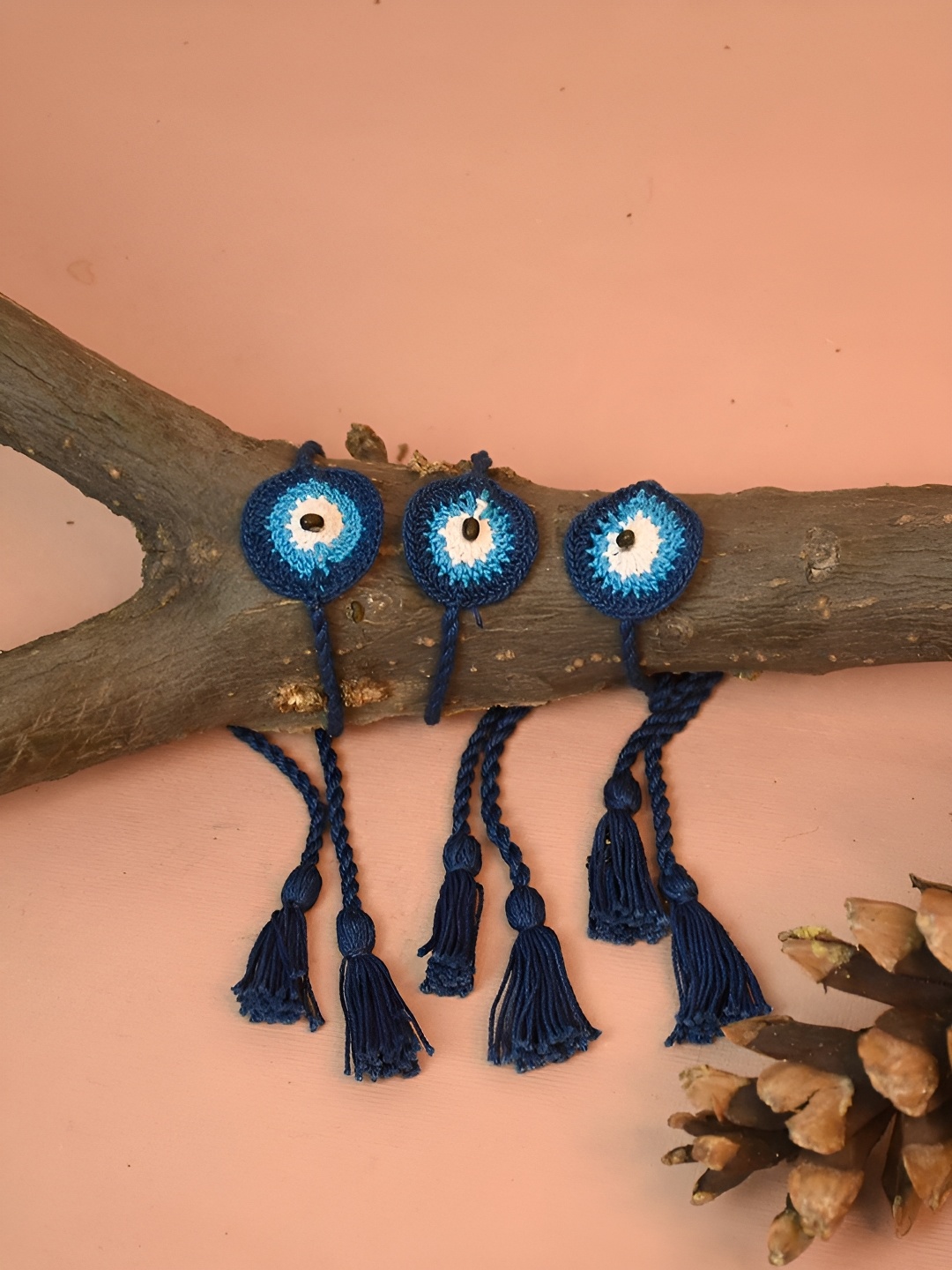 

Indigifts Set Of 3 Eco-Friendly Evil Eye Seed Rakhi For Brother, Blue