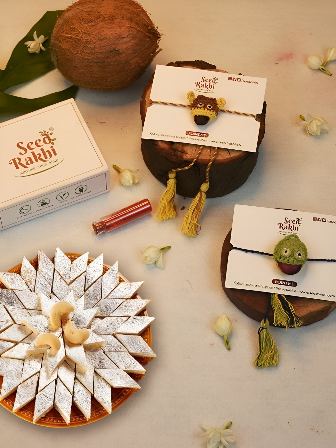

Indigifts Set Of 2 Seed Rakhi Gift Set, Brown