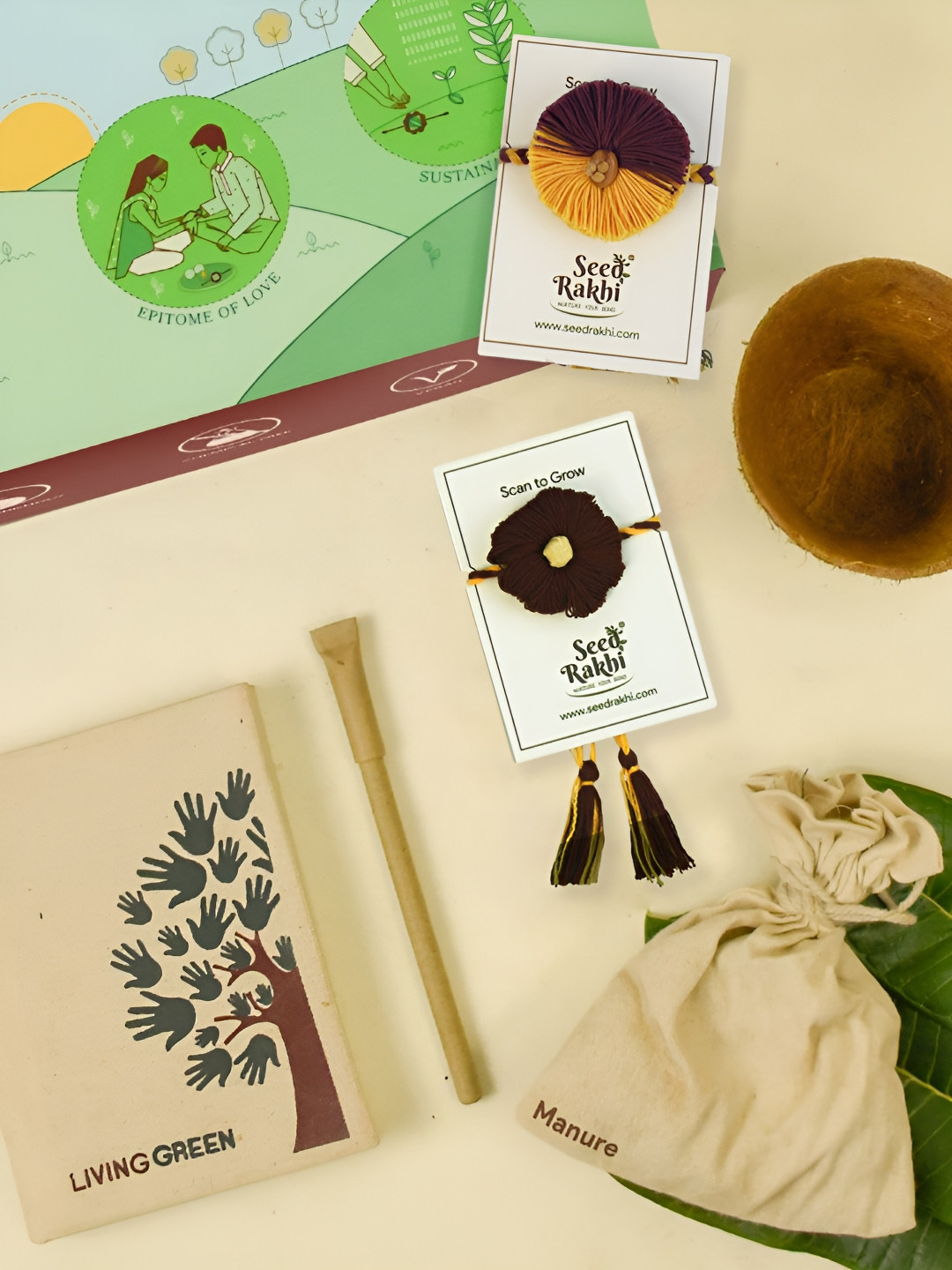 

Indigifts Set Of 2 Plantable Rakhi For Brother With Planter &1 Diary & Pen, Brown