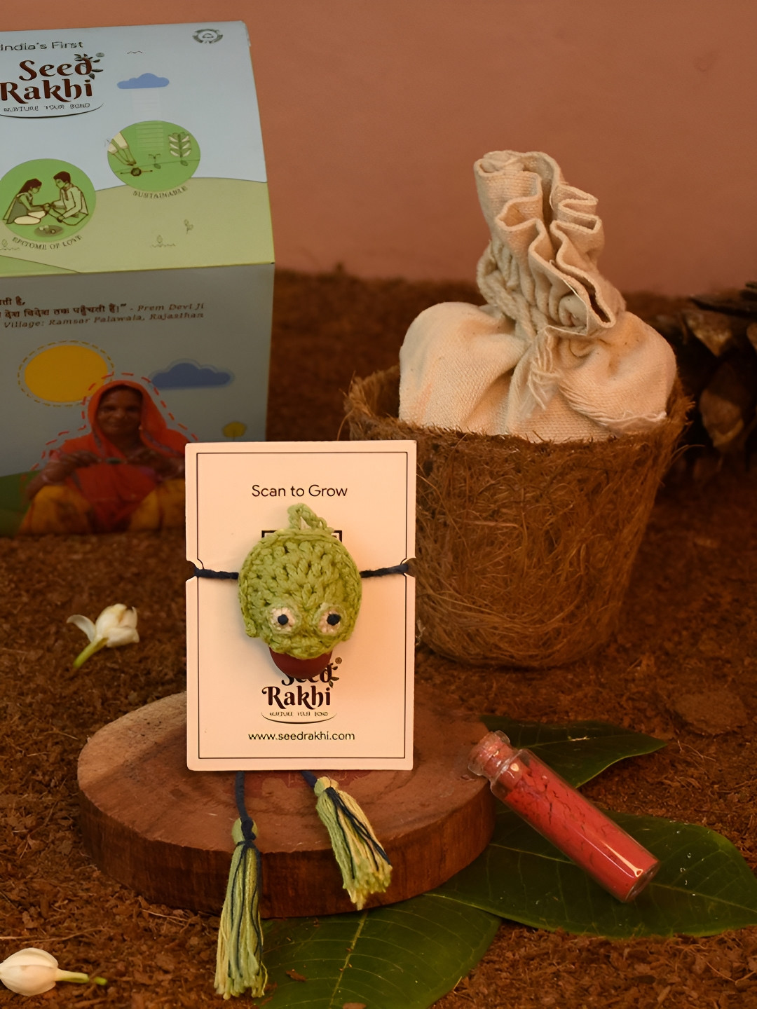 

Indigifts Plantable Seeded Thread Rakhi With Planter, Green