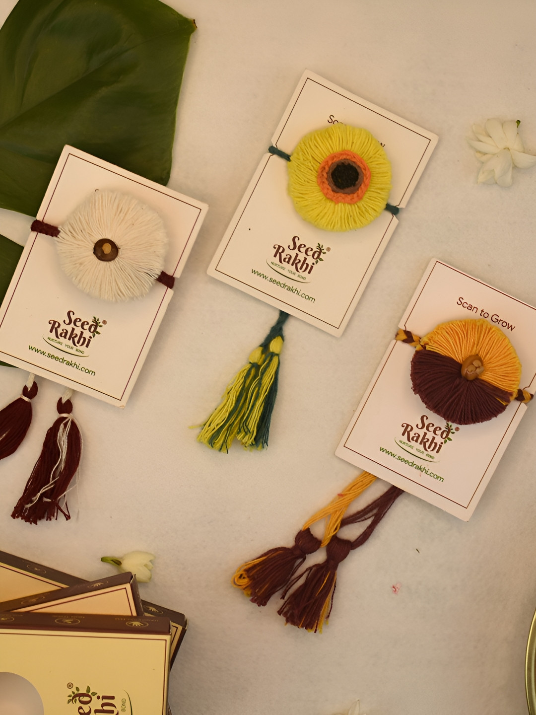 

Indigifts Set Of 3 Treaded Rakhi Tie-Ups For Brother, Yellow