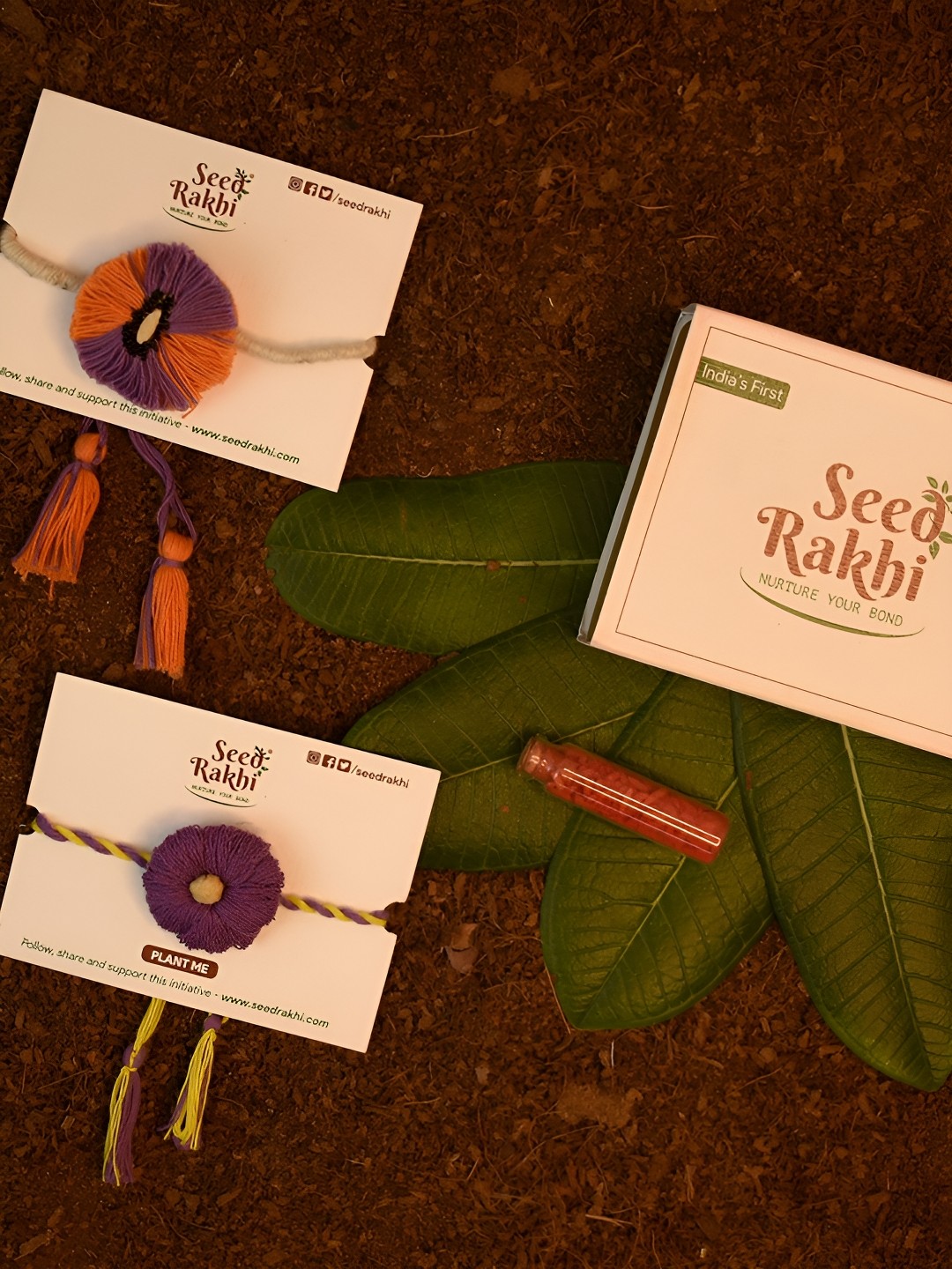 

Indigifts Set of 2 Cotton Rakhis & Roli Chawal, Purple