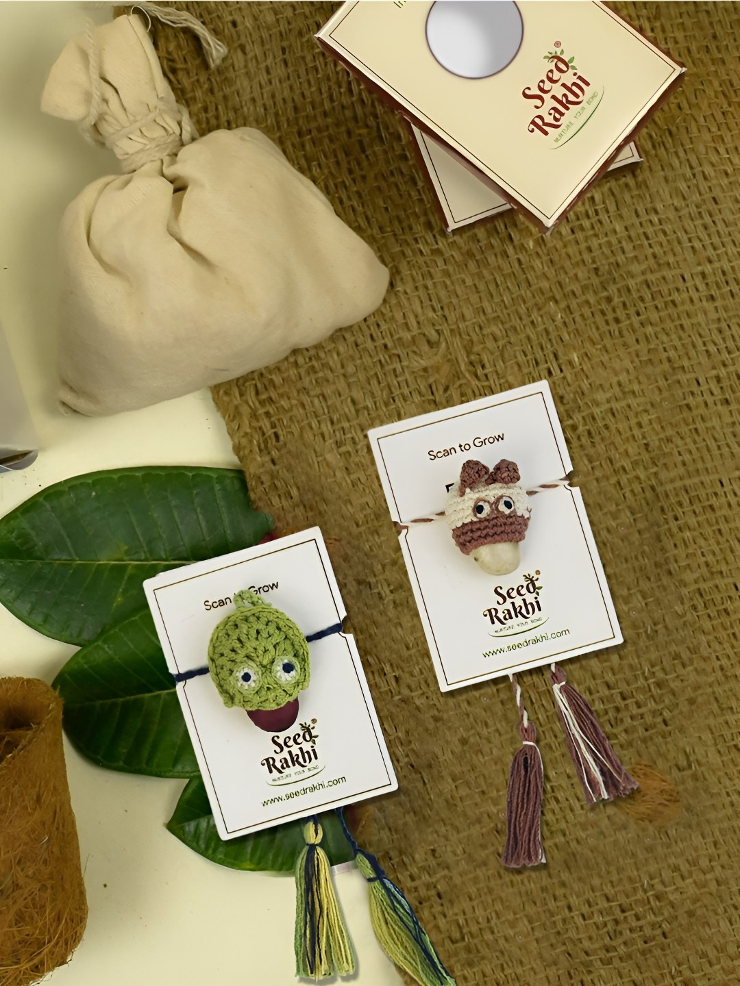

Indigifts Set of 2 Plantable Rakhi & Instruction Manual With Roli, Green