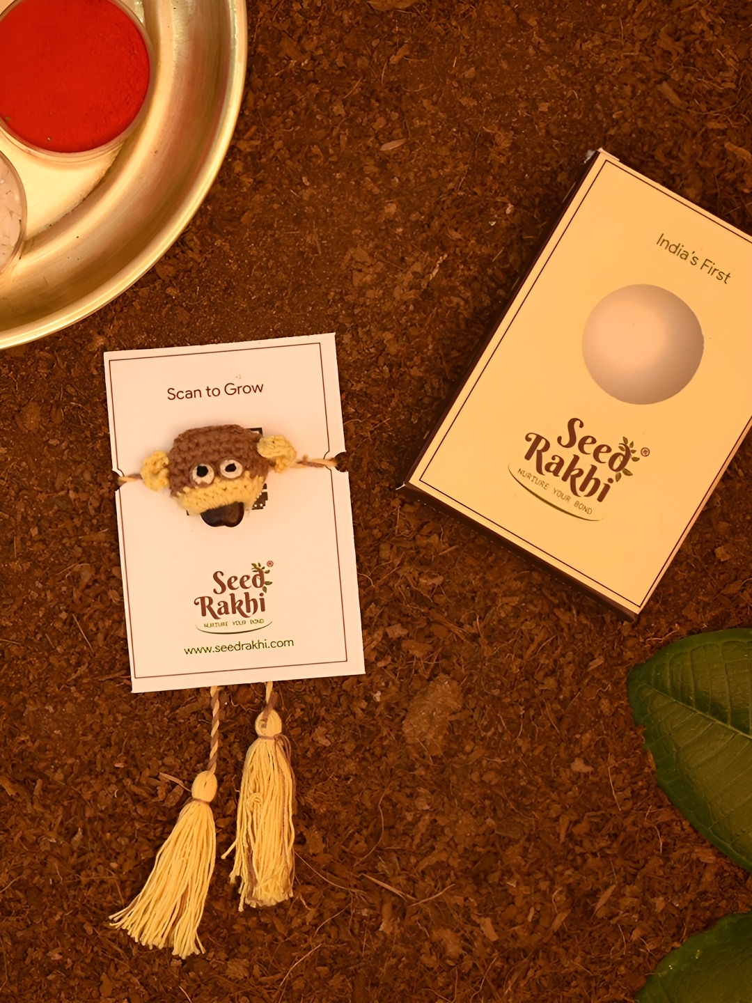 

Indigifts Set Of 4 Eco-Friendly Rakhi With Seed, Yellow
