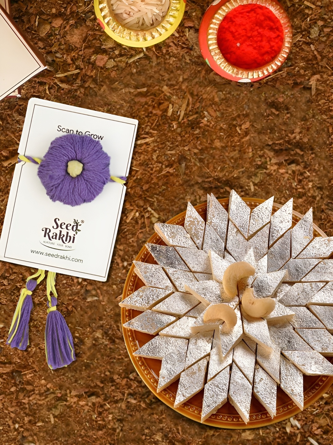 

Indigifts Seed Rakhi For Brother With Kaju Katali Box, Purple