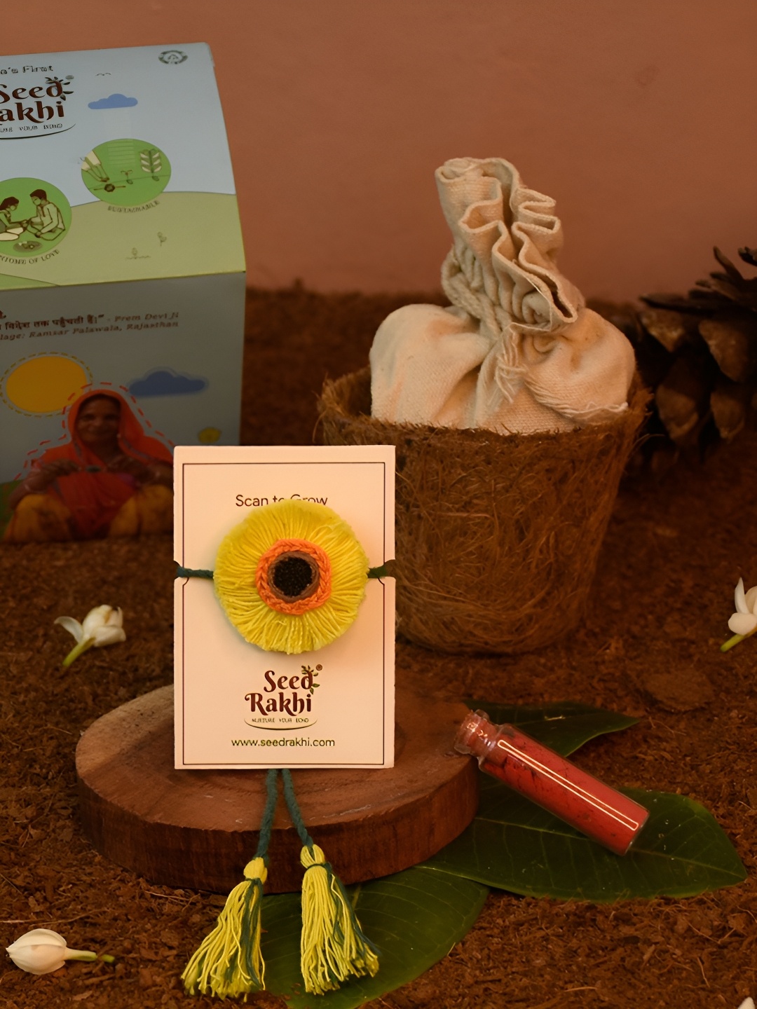 

Indigifts Set Of 1 Seed Plantable Rakhi & Roli, Yellow