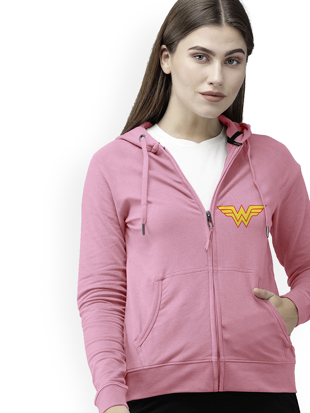 

BAESD Women Striped Longline Sporty Jacket with Patchwork, Pink