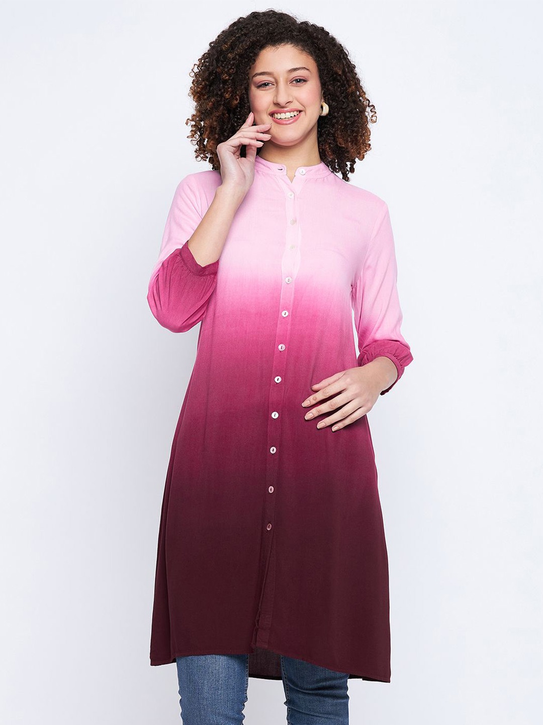 

BAESD Mandarin Collar Printed Tunic, Pink