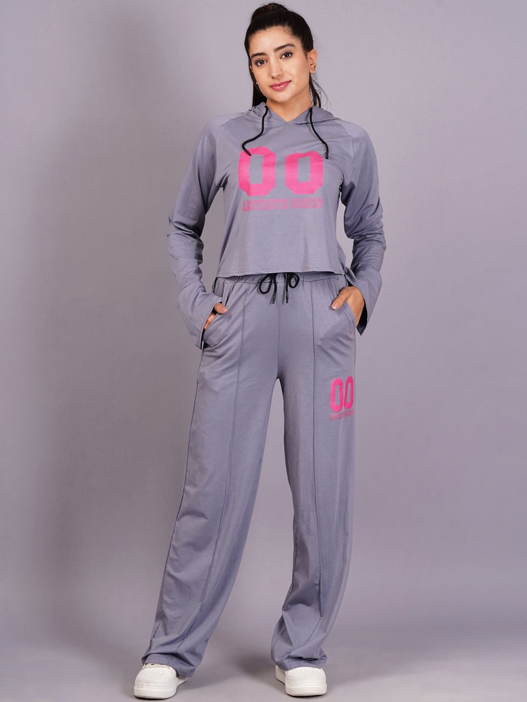 

Aesthetic Bodies Printed Hood Top With Trousers, Grey