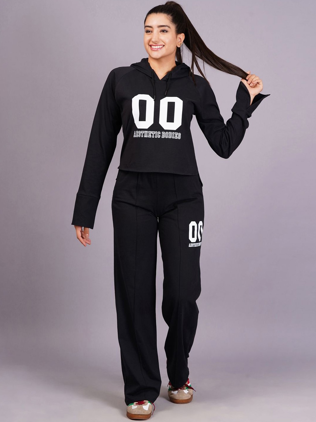 

Aesthetic Bodies Printed Hooded Top With Trouser Co-Ords, Black