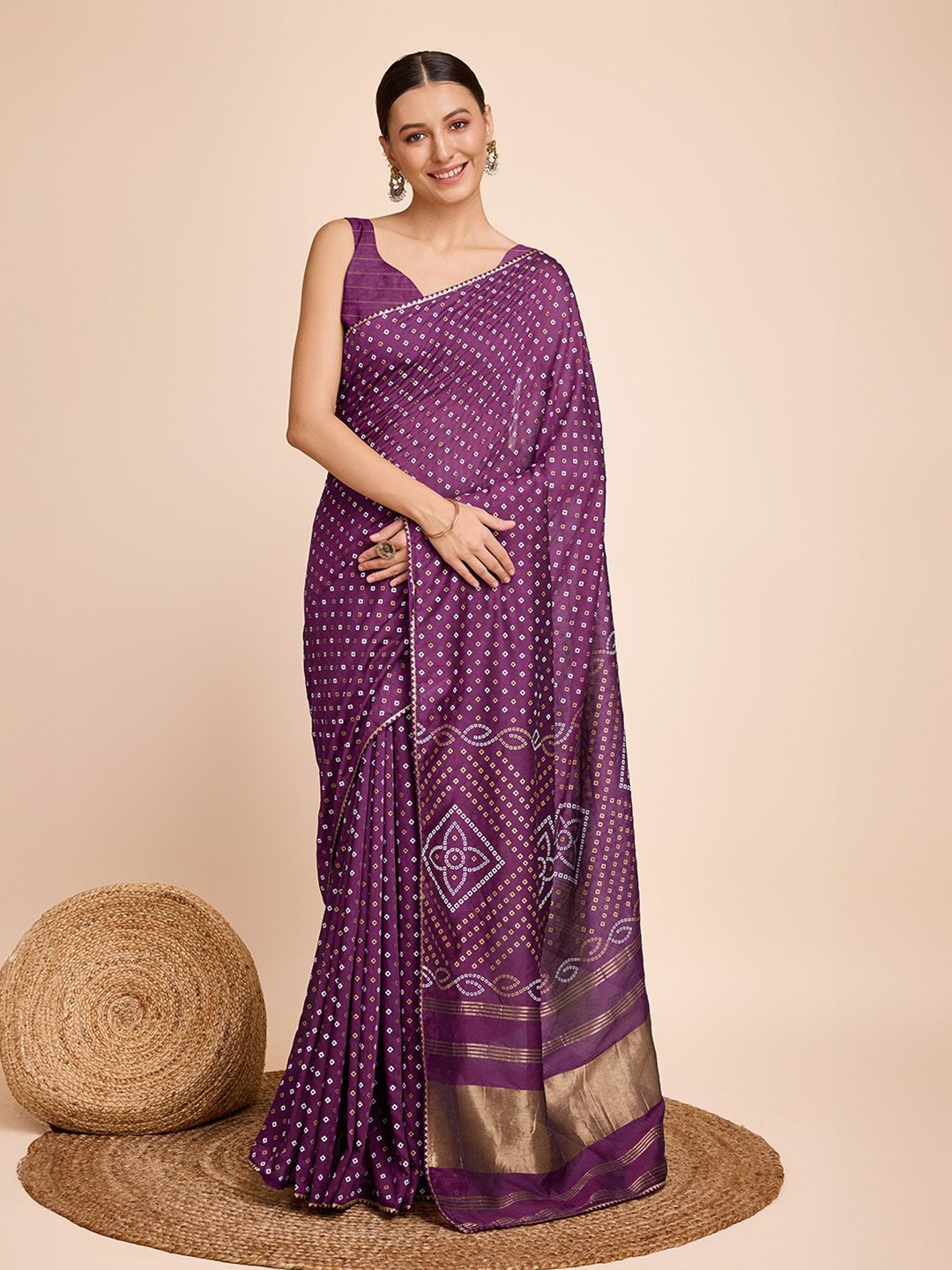 

Mitera Printed Gotta Patti Bandhani Saree, Purple