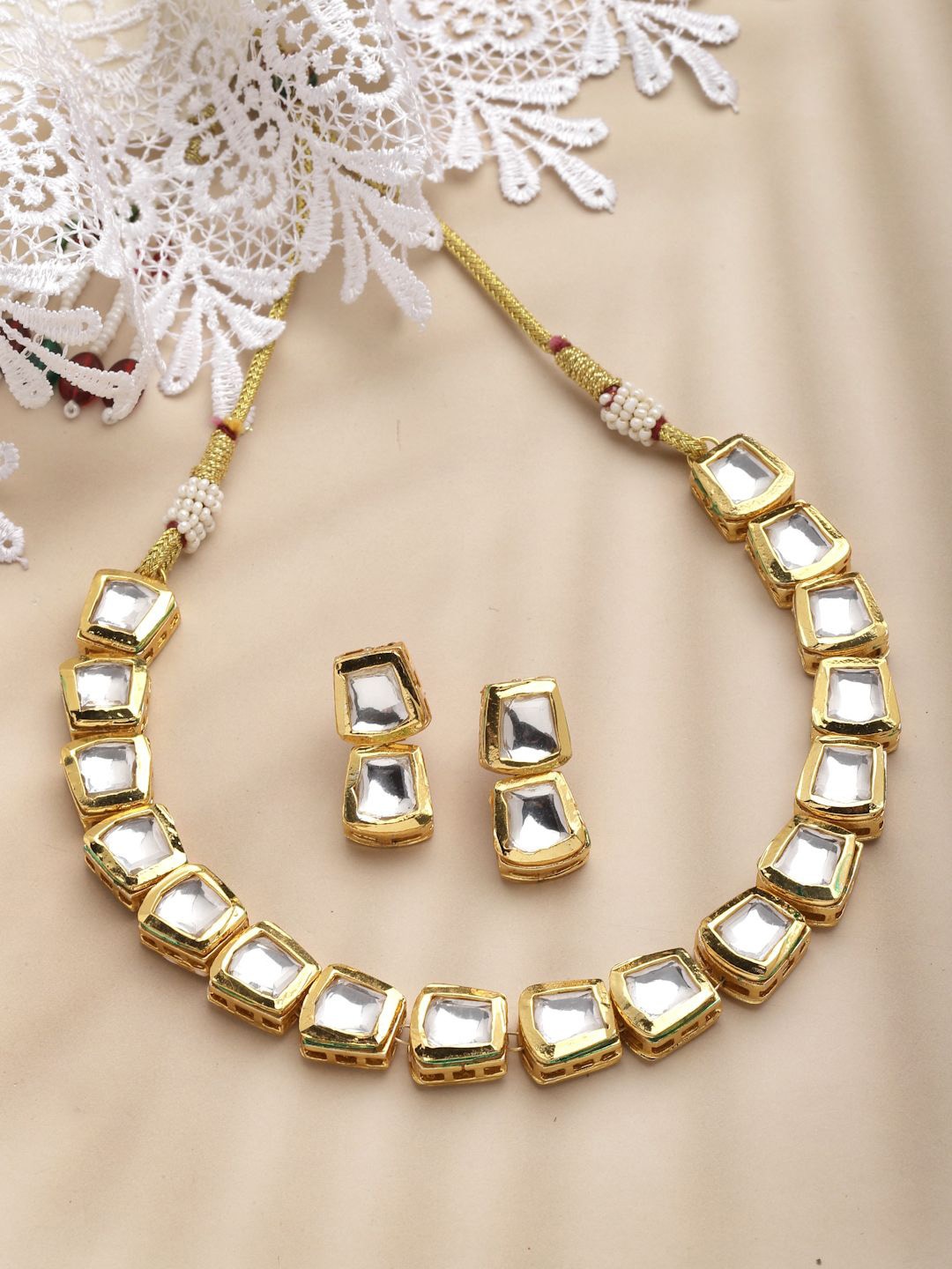

Sanjog Gold Plated Kundan Sone Studded Choker Meenakari Jewellery Set