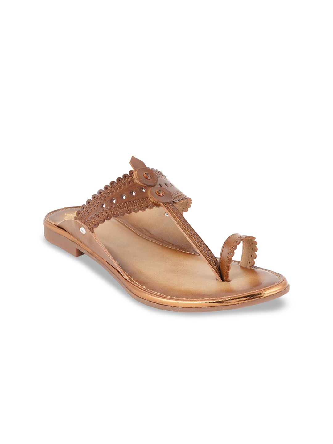 

Style Shoes Women One Toe Flats With Laser Cuts, Brown